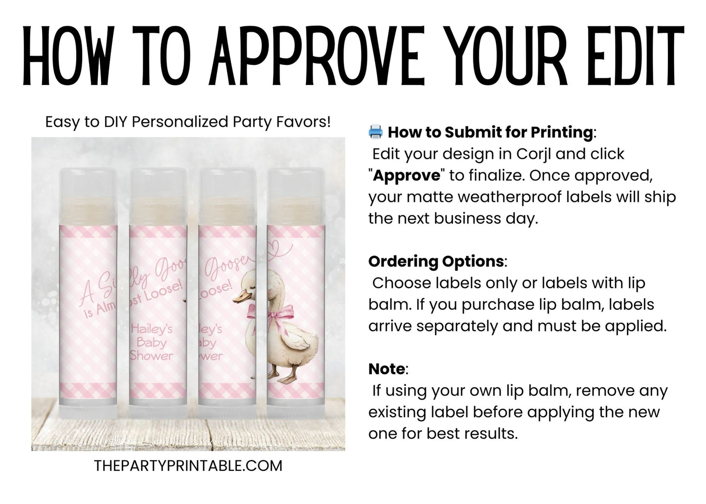 Pink Silly Goose Is Almost Loose Baby Shower Lip Balm Favors: Girl Chapstick Guest Gift