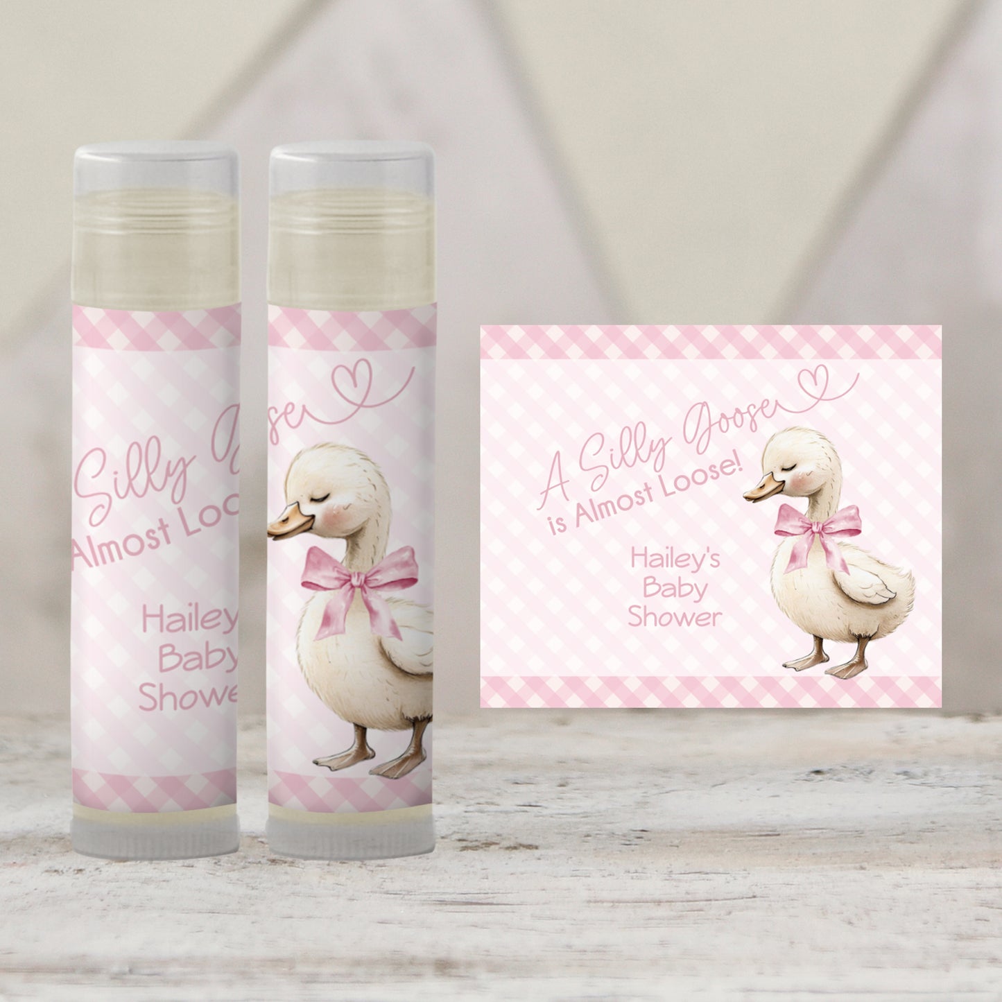 Pink Silly Goose Is Almost Loose Baby Shower Lip Balm Favors: Girl Chapstick Guest Gift