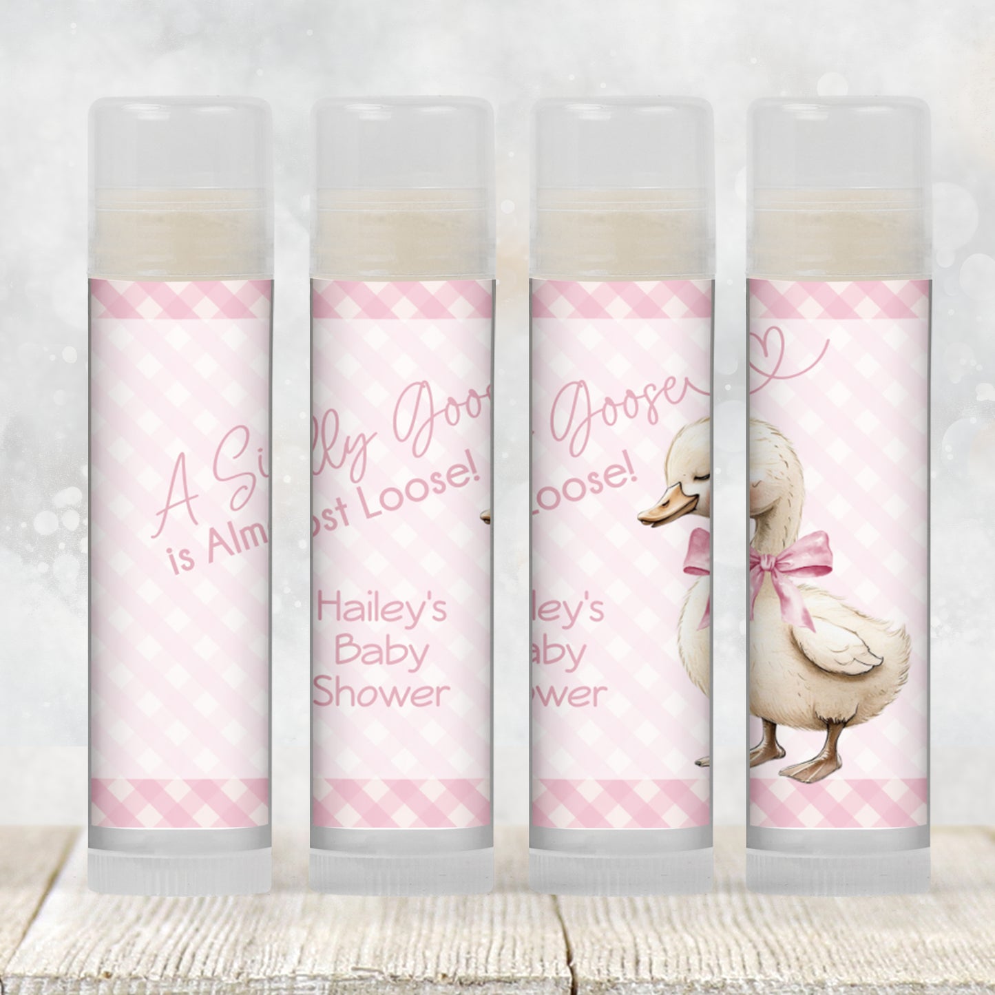 Pink Silly Goose Is Almost Loose Baby Shower Lip Balm Favors: Girl Chapstick Guest Gift