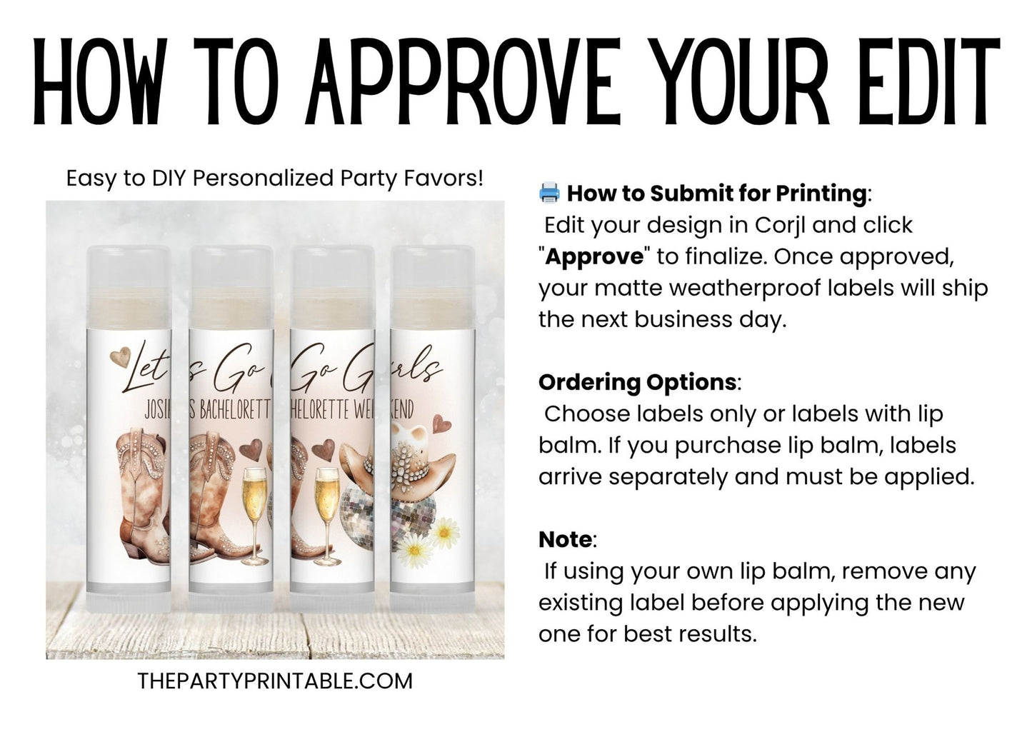 Let's Go Girls Bachelorette Favors PRINTED Lip Balm Labels or Lip Balm | Western Cowgirl Party | Nashville Nash Bash Bride Gift 3200