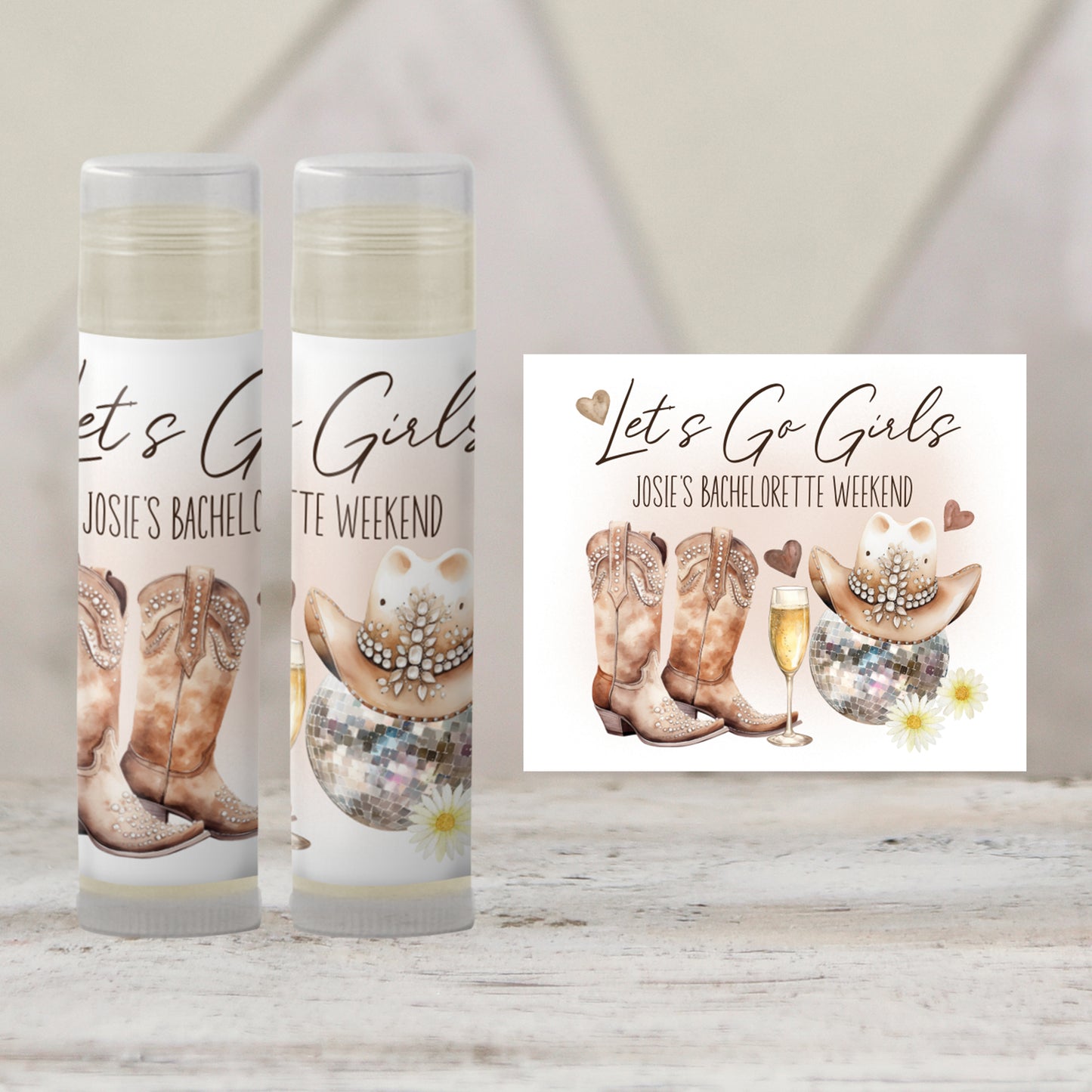 Let's Go Girls Bachelorette Favor Lip Balm Label TEMPLATE | Editable Cowgirl Western Party | Nashville Printable Chapstick Sticker 3200