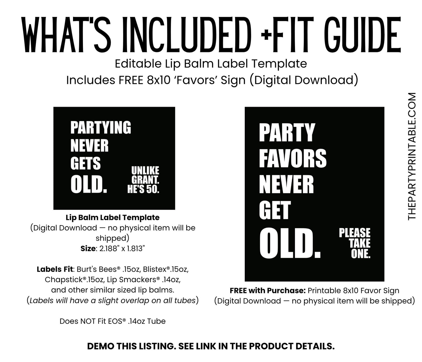 Partying Never Gets Old Lip Balm Label Template: Milestone Birthday Favor for Adults