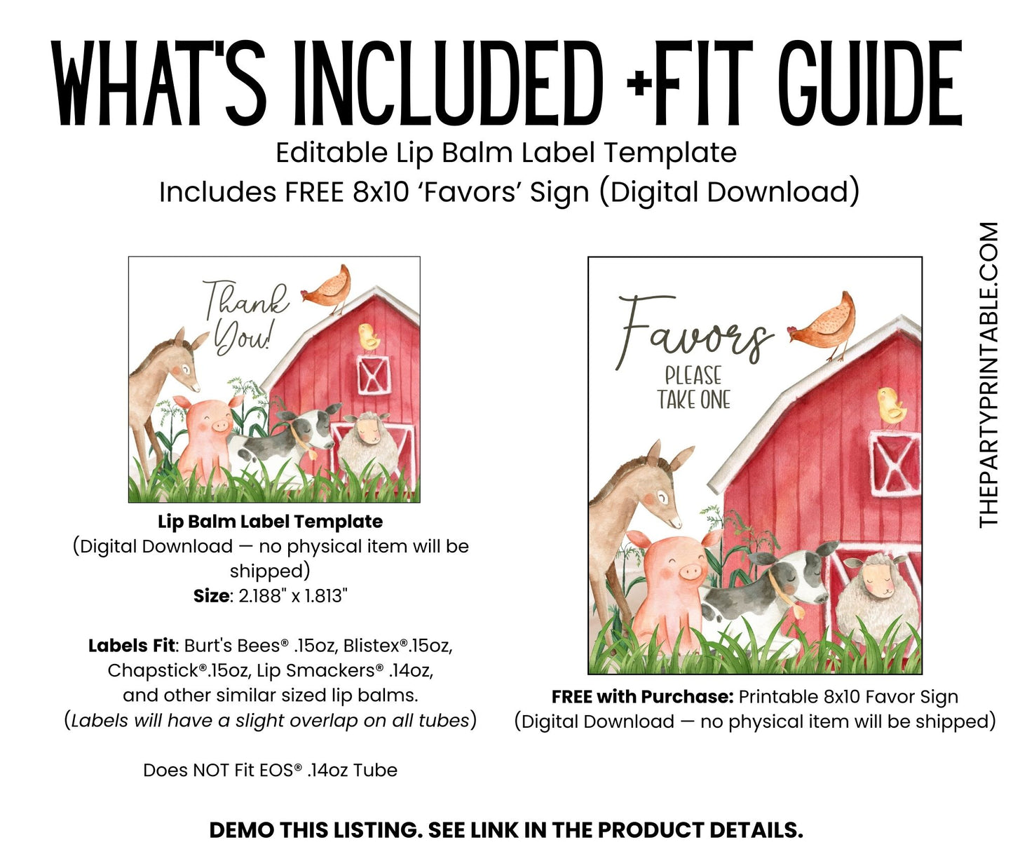 Printable Farm Animal Baby Shower Favors | Chapstick TEMPLATE | Farm Birthday Party Theme | Farm Favors | Farm Boy Baby Shower, 3202