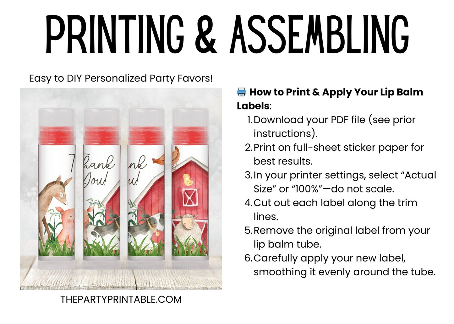 Printable Farm Animal Baby Shower Favors | Chapstick TEMPLATE | Farm Birthday Party Theme | Farm Favors | Farm Boy Baby Shower, 3202