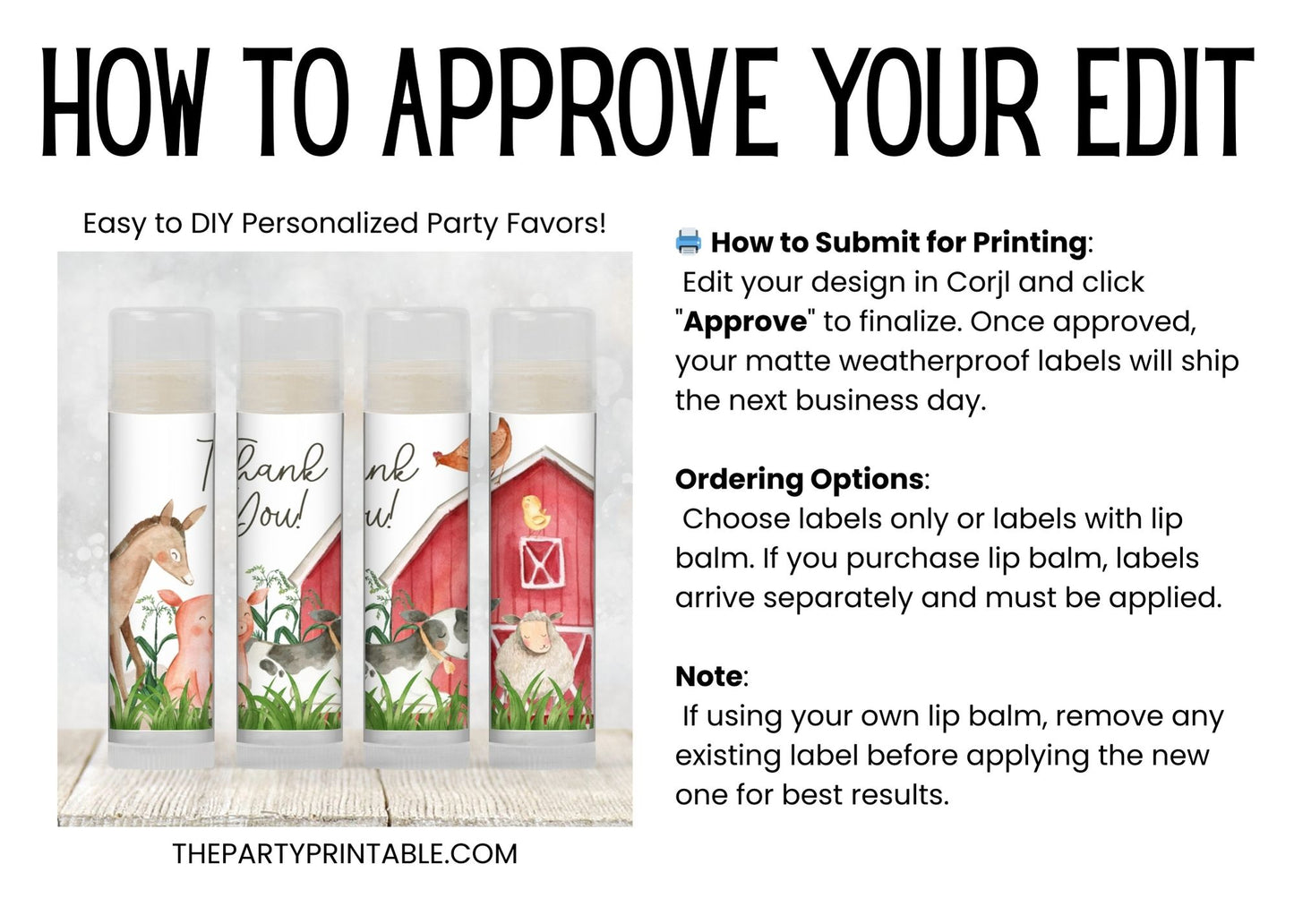 Editable Farm Baby Shower Favors | Chapstick Favor | Barnyard Baby Shower Favors | Farm Animals 1st Birthday Party Favors for Guests, 3202