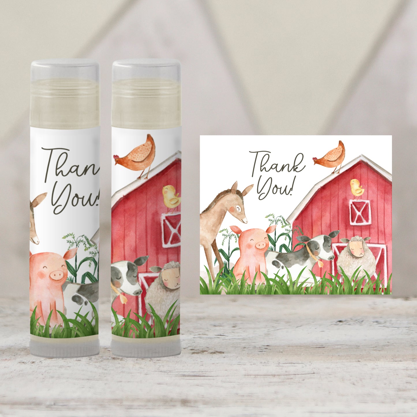 Editable Farm Baby Shower Favors | Chapstick Favor | Barnyard Baby Shower Favors | Farm Animals 1st Birthday Party Favors for Guests, 3202