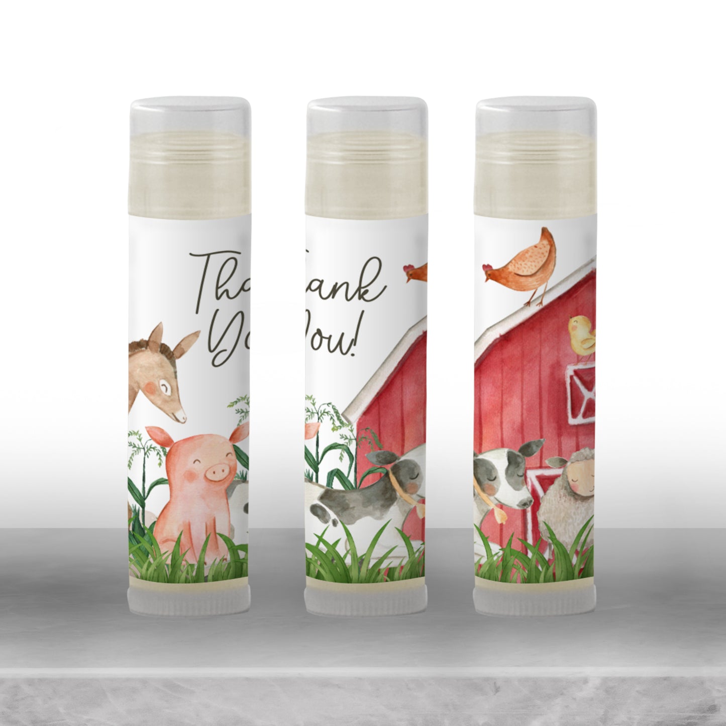 Editable Farm Baby Shower Favors | Chapstick Favor | Barnyard Baby Shower Favors | Farm Animals 1st Birthday Party Favors for Guests, 3202