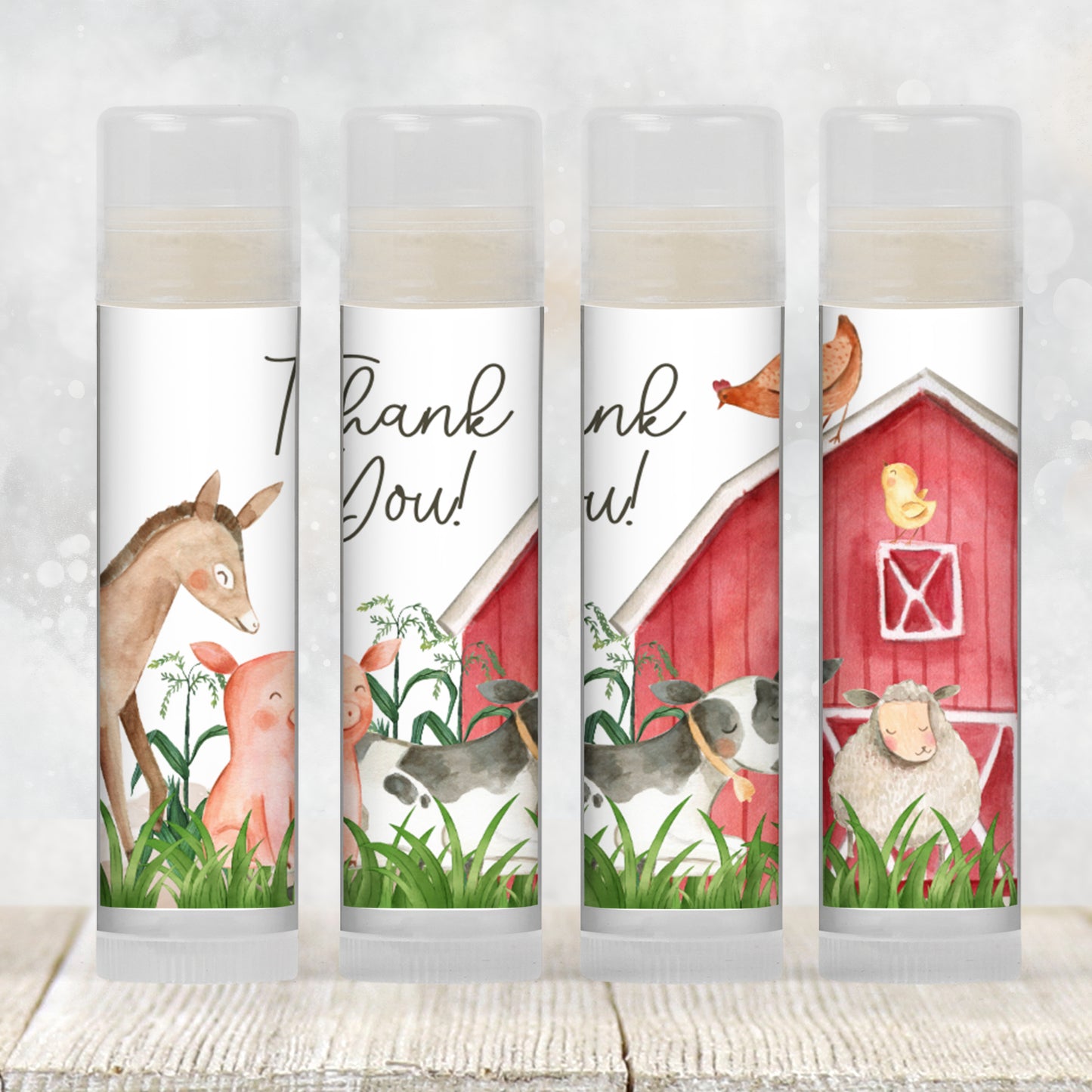 Editable Farm Baby Shower Favors | Chapstick Favor | Barnyard Baby Shower Favors | Farm Animals 1st Birthday Party Favors for Guests, 3202