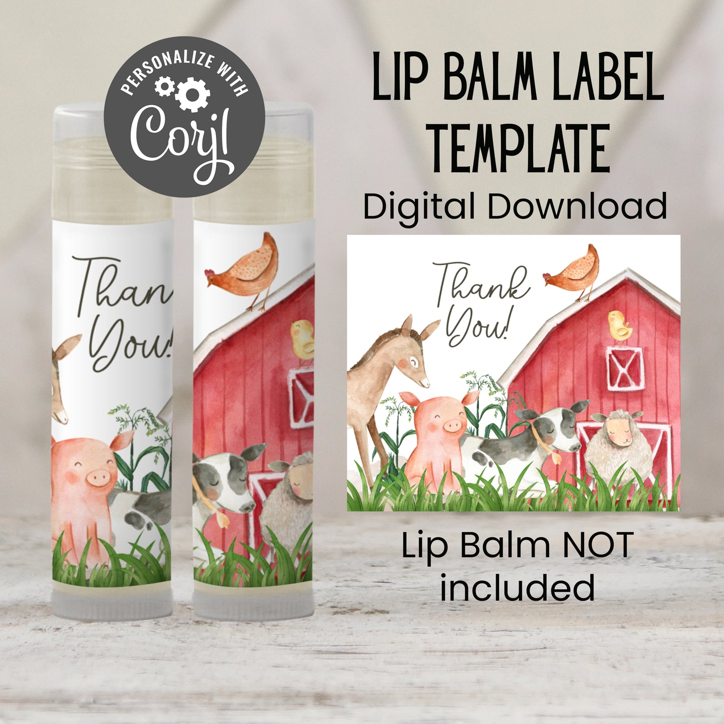 Printable Farm Animal Baby Shower Favors | Chapstick TEMPLATE | Farm Birthday Party Theme | Farm Favors | Farm Boy Baby Shower, 3202