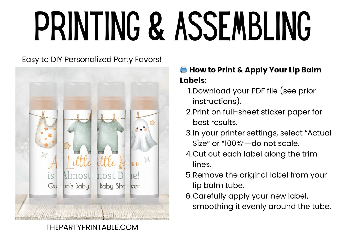 Baby Shower Lip Balm Label Template: Little Boo Ghost Design (Digital Download)