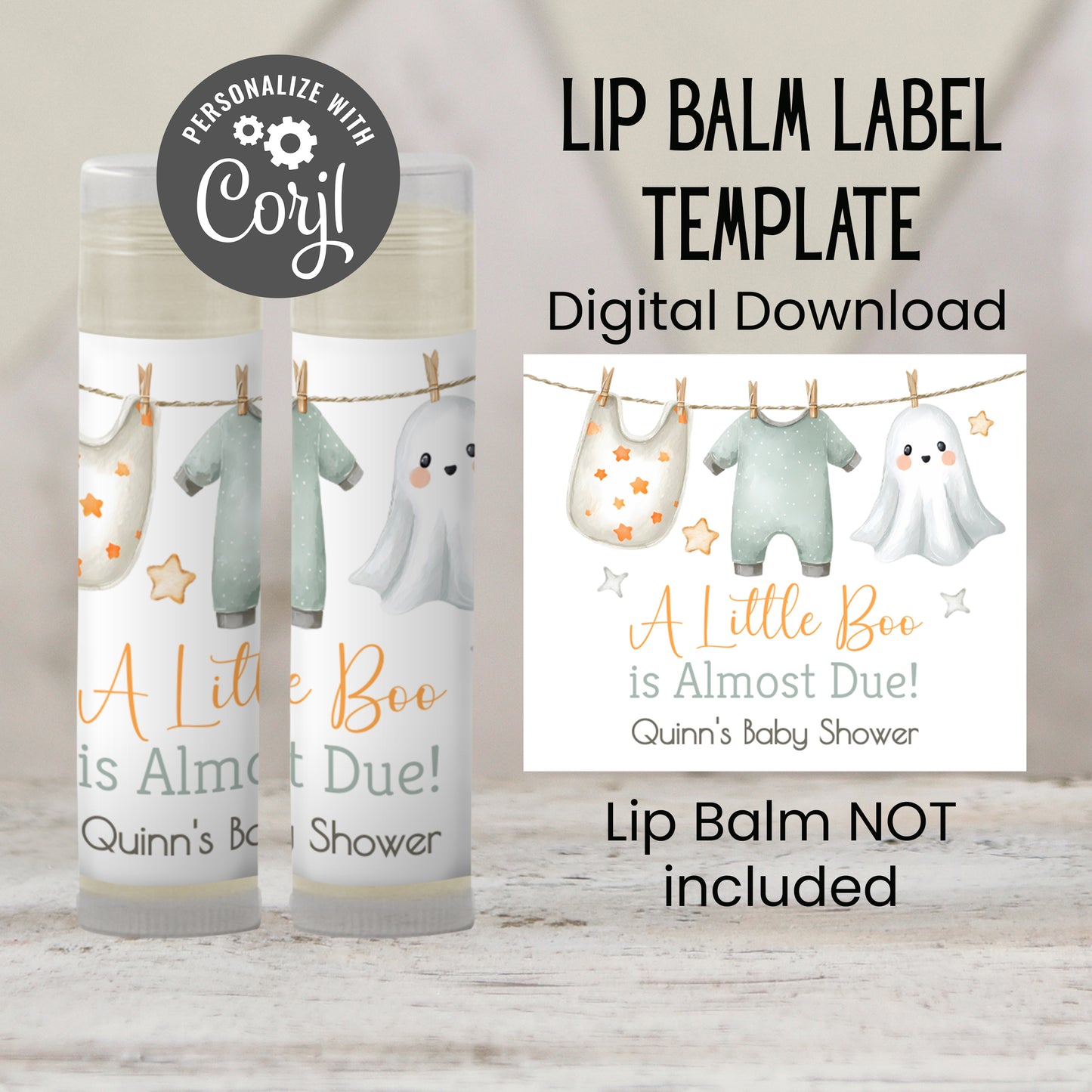 Baby Shower Lip Balm Label Template: Little Boo Ghost Design (Digital Download)