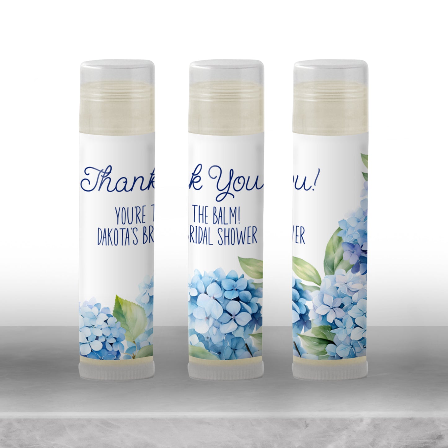Hydrangea Favors PRINTED Lip Balm Labels or Lip Balm | Blue Floral Baby Shower or Wedding | Garden Bridal Shower Guest Gift 3400