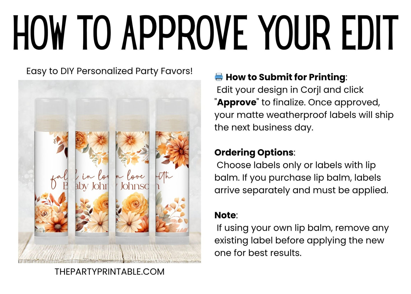 Fall in Love Chapstick Favors: Rustic Autumn Baby Shower Guest Gift
