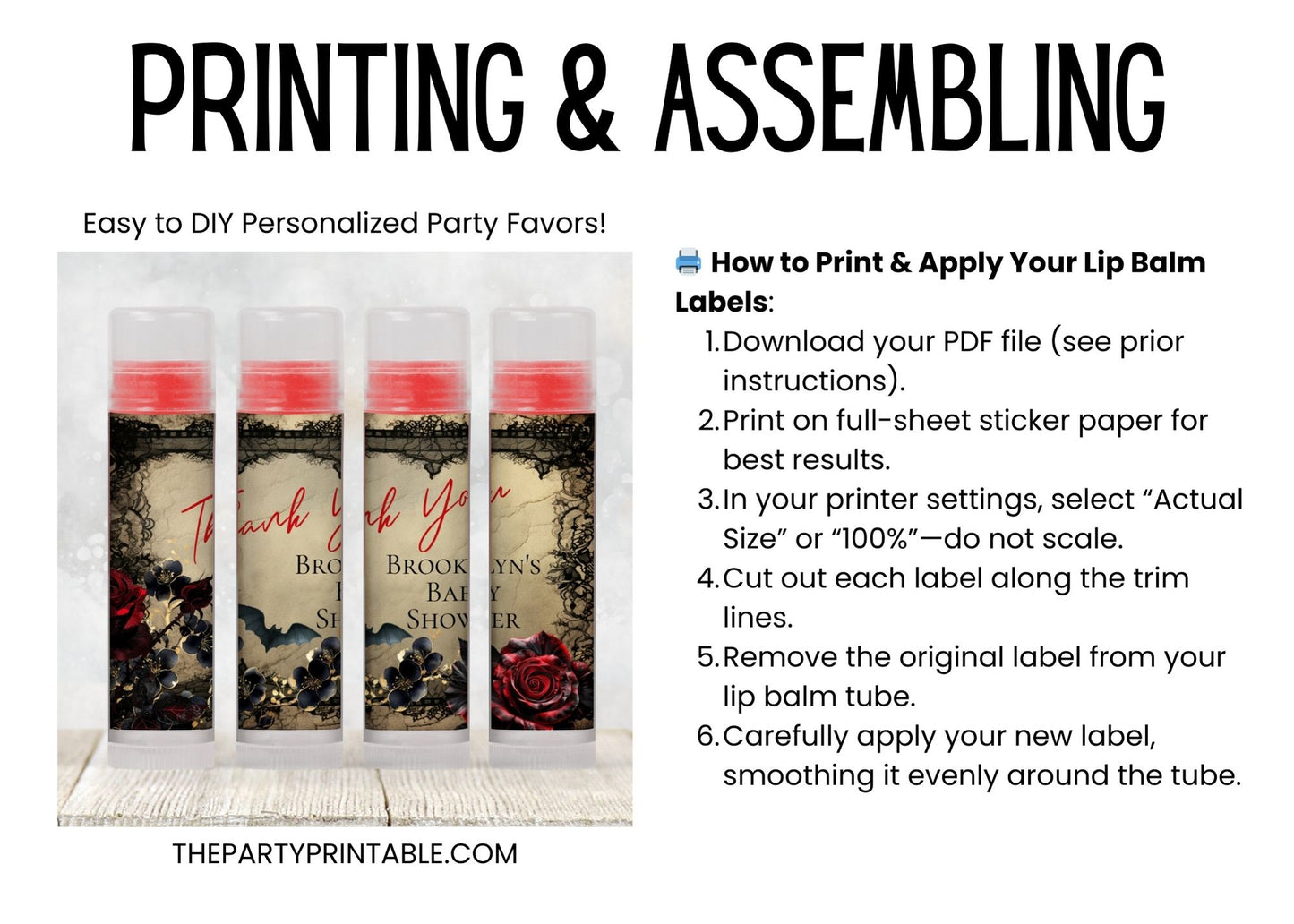 Gothic Halloween Lip Balm Label Template: Spooky Baby Shower Favor