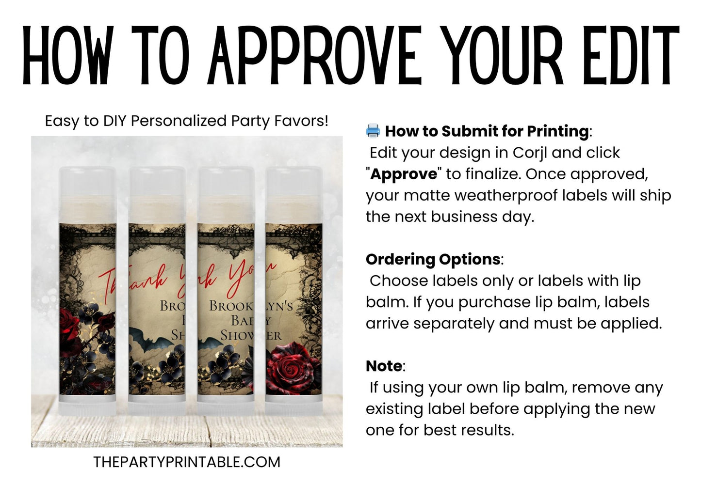 Gothic Halloween Lip Balm Favors: Spooky Vintage Baby Shower Guest Gift