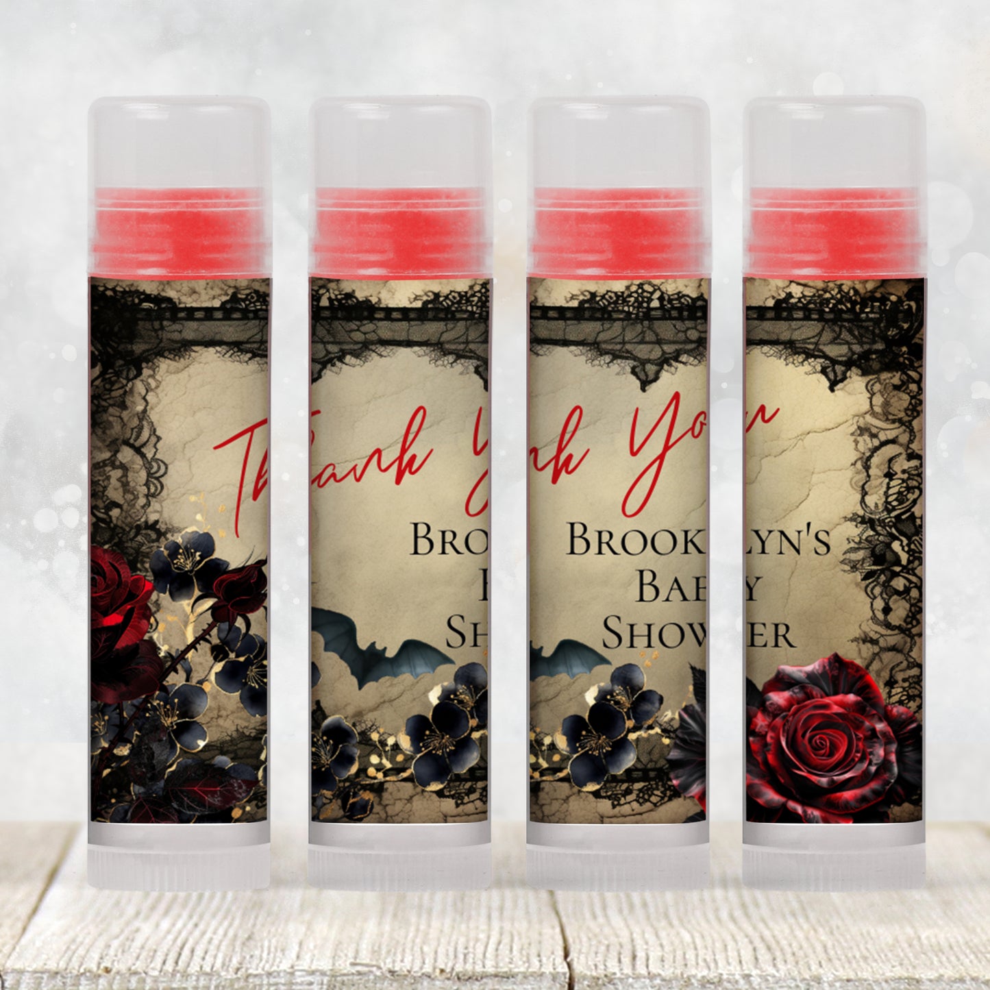Gothic Halloween Lip Balm Label Template: Spooky Baby Shower Favor