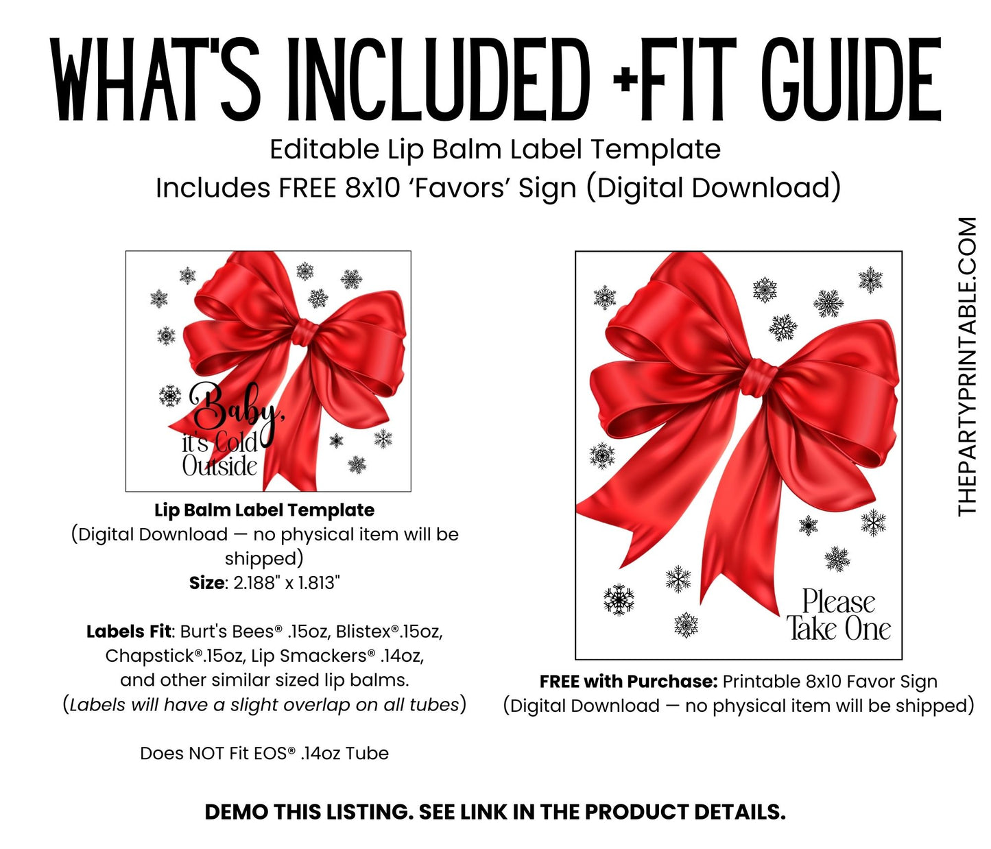 Baby It’s Cold Outside Lip Balm Label Template: Christmas Baby Shower, Winter Favor
