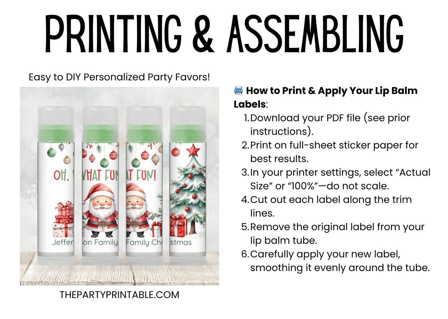 Oh What Fun Christmas Lip Balm Favor Label TEMPLATE | Editable Holiday Party Favor | Santa Christmas Printable for Kids or Adult Party 3600