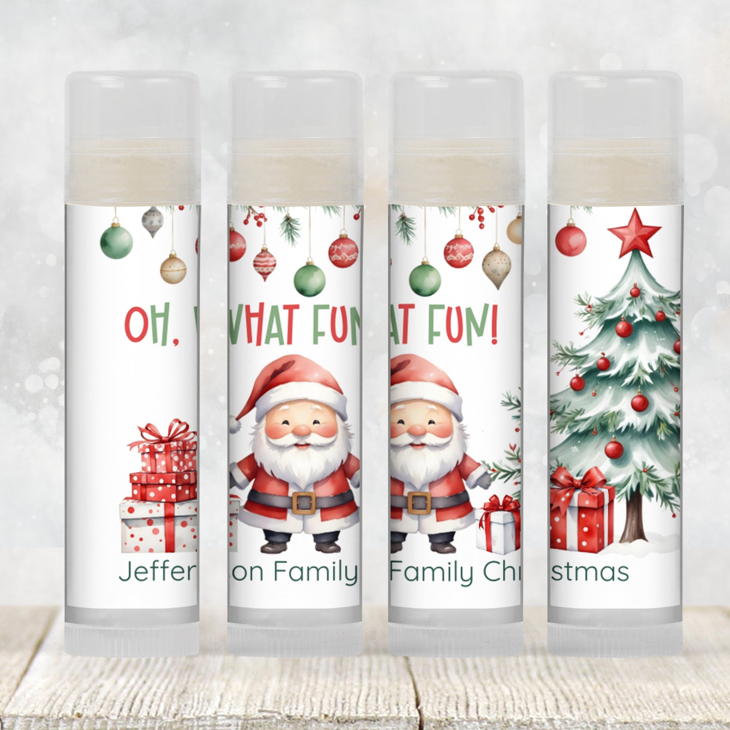 Oh What Fun Christmas Favors PRINTED Lip Balm Labels or Lip Balm | Holiday Guest Gift | Santa Winter Party Favor for Kids or Adults 3600