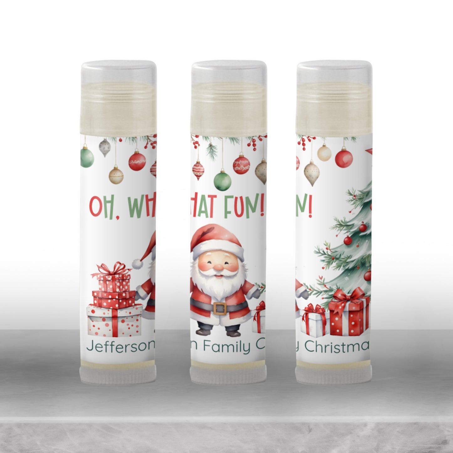 Oh What Fun Christmas Lip Balm Favor Label TEMPLATE | Editable Holiday Party Favor | Santa Christmas Printable for Kids or Adult Party 3600