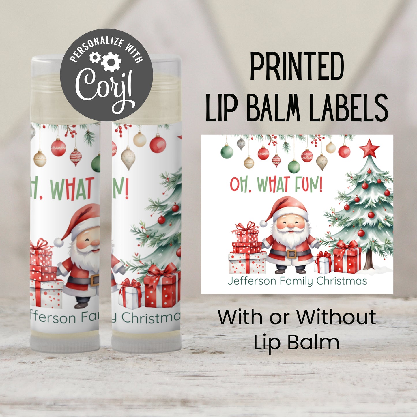 Oh What Fun Christmas Favors PRINTED Lip Balm Labels or Lip Balm | Holiday Guest Gift | Santa Winter Party Favor for Kids or Adults 3600