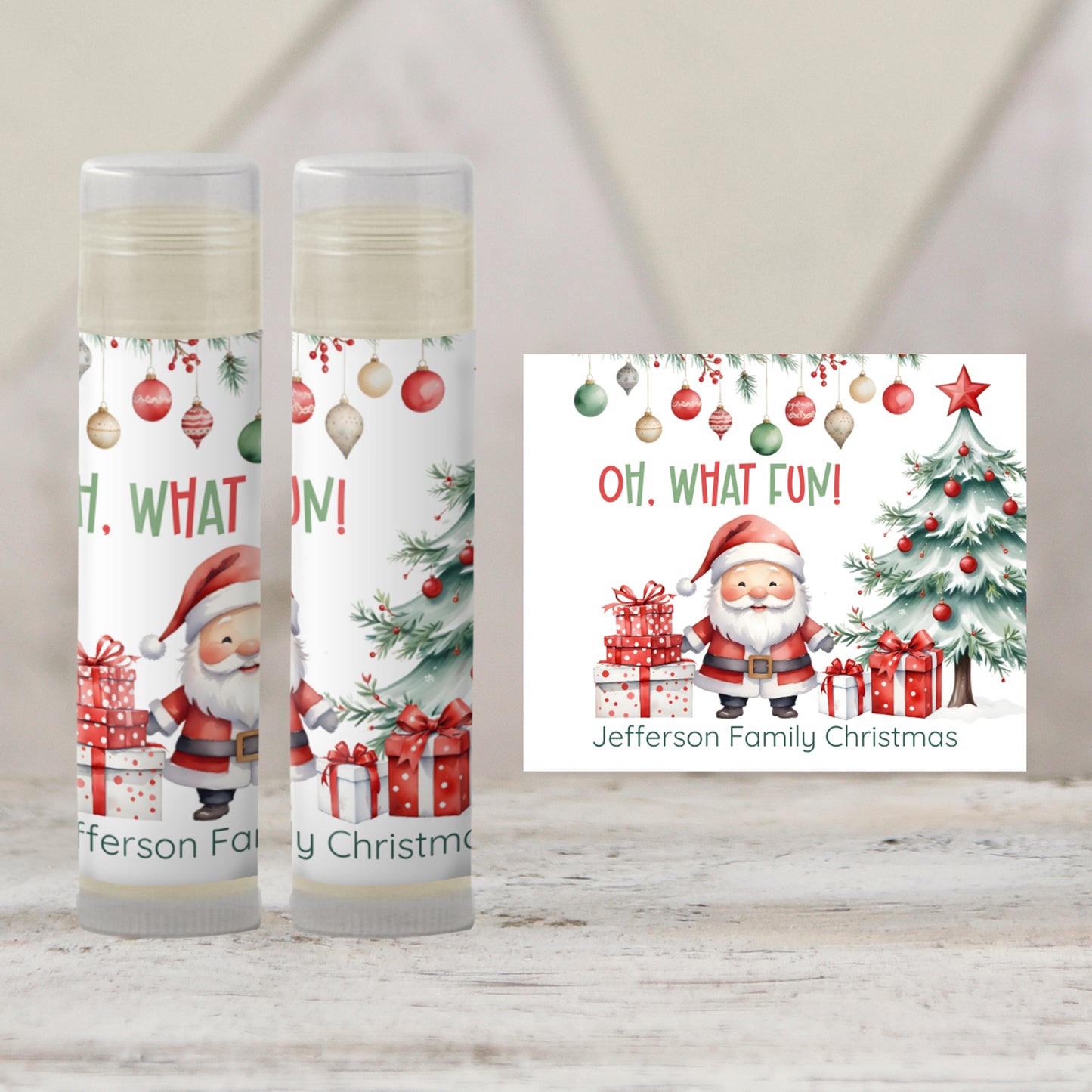 Oh What Fun Christmas Lip Balm Favor Label TEMPLATE | Editable Holiday Party Favor | Santa Christmas Printable for Kids or Adult Party 3600