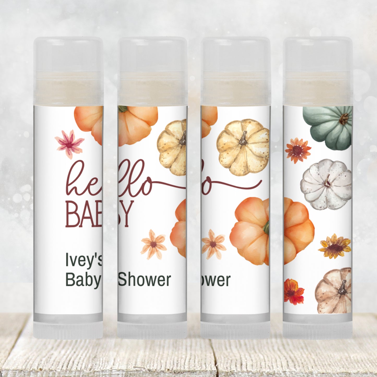 Hello Pumpkin Chapstick Favors: Fall Baby Shower, Rustic Guest Gift