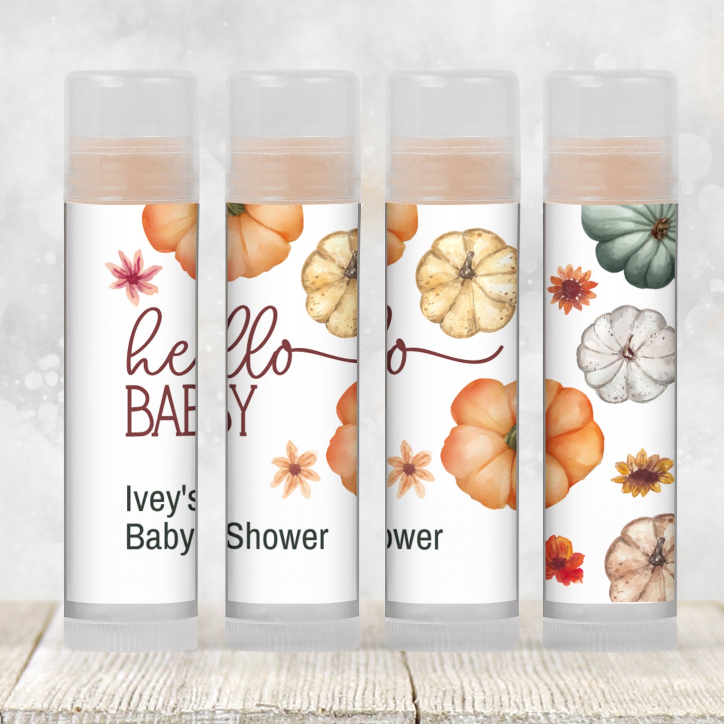 Hello Pumpkin Baby Shower Lip Balm Label Template: Fall Party Favor