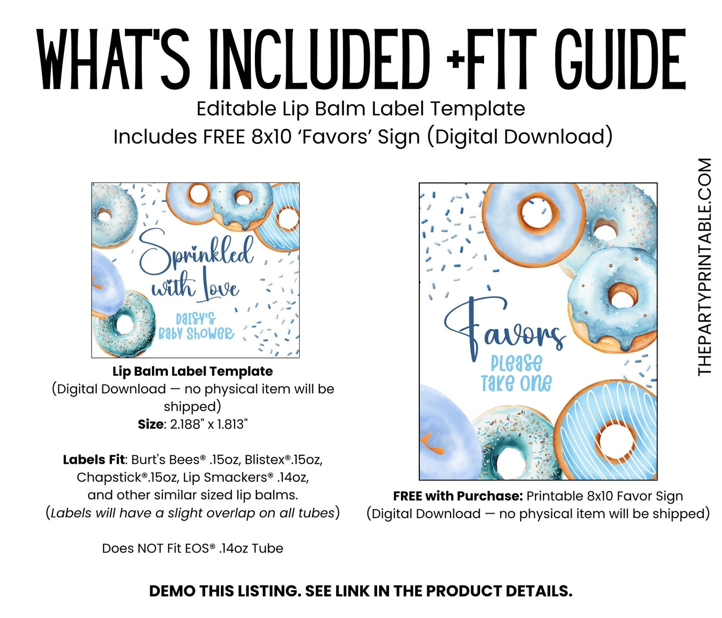 Printable Blue Donuts Baby Sprinkle Chapstick TEMPLATE | Boy Donuts Baby Shower | Sprinkled with Love Party Favor | Donuts Baby Shower, 3602