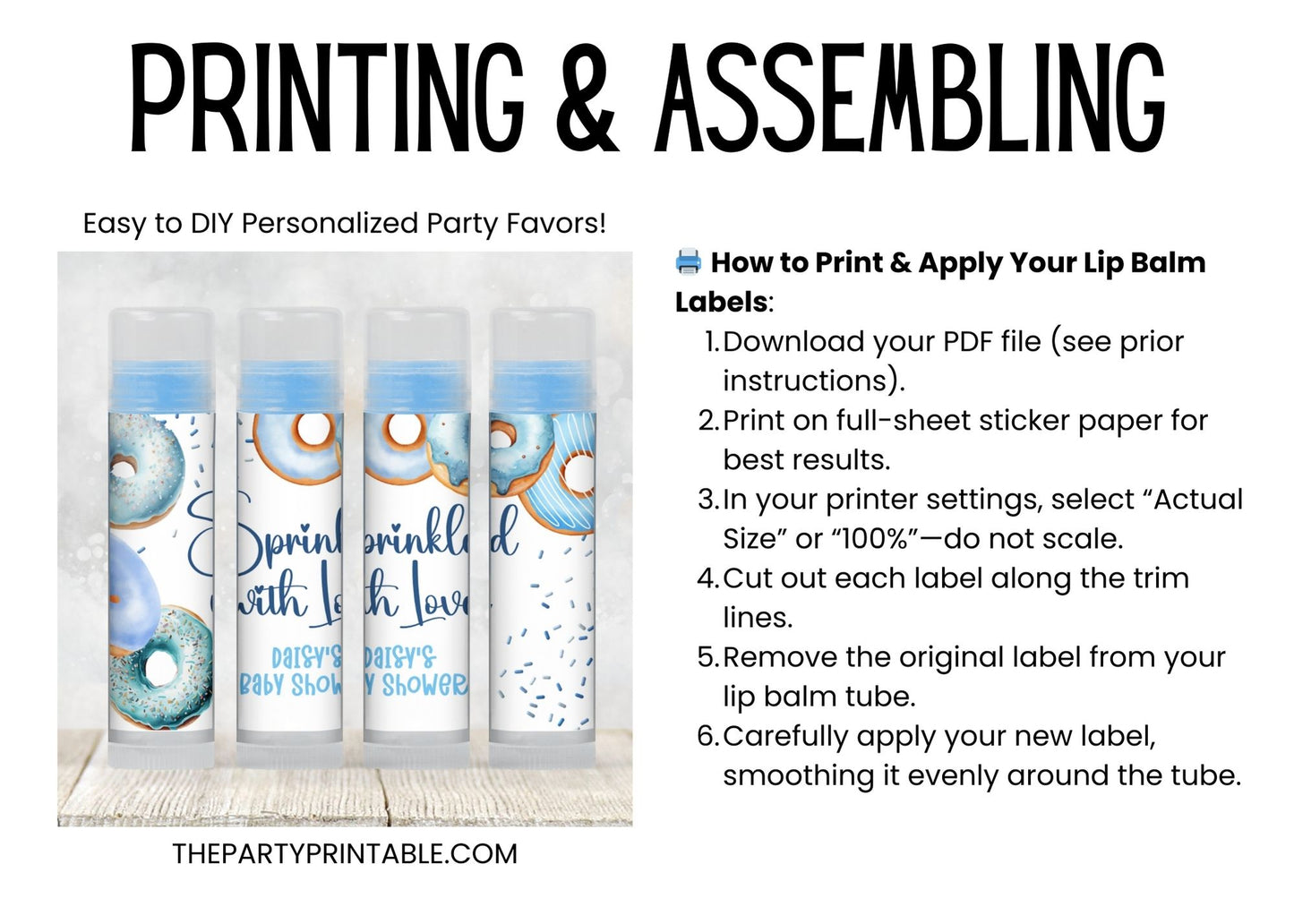 Printable Blue Donuts Baby Sprinkle Chapstick TEMPLATE | Boy Donuts Baby Shower | Sprinkled with Love Party Favor | Donuts Baby Shower, 3602