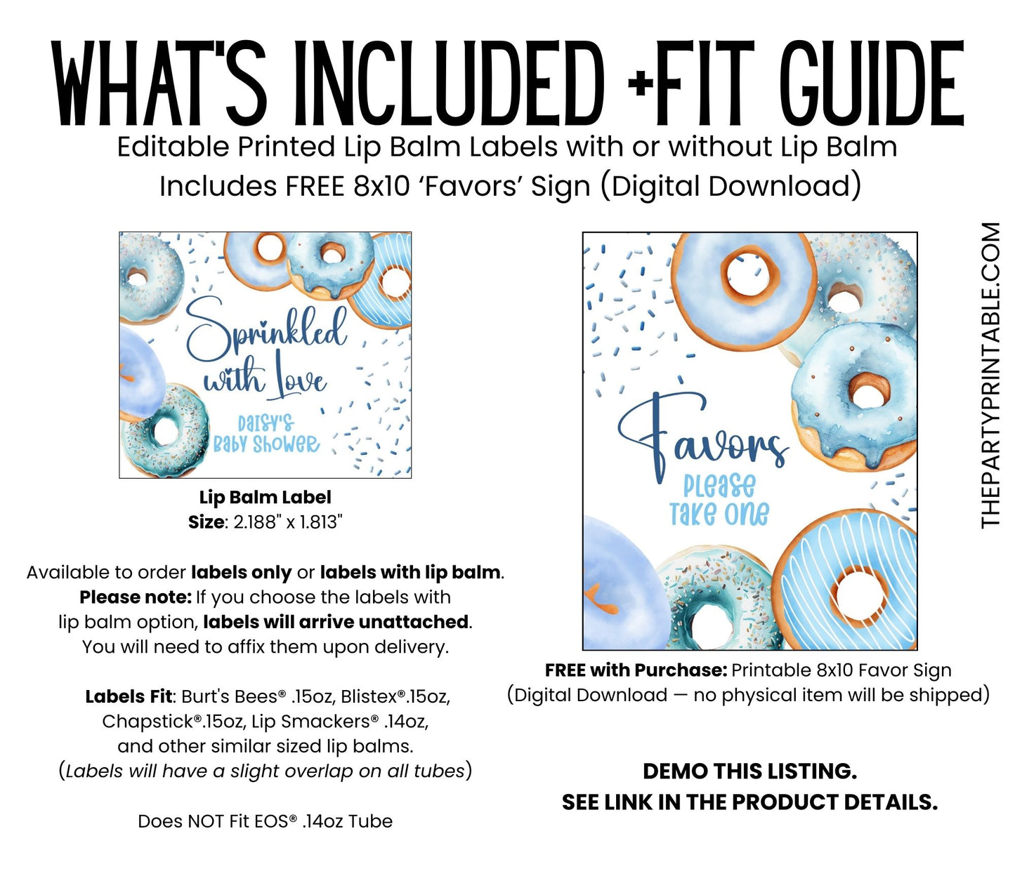 Blue Donuts Baby Sprinkle Favors, Boy Donuts Baby Shower Chapstick Party Favor, Sprinkled with Love Shower, Donuts Baby Shower 3602