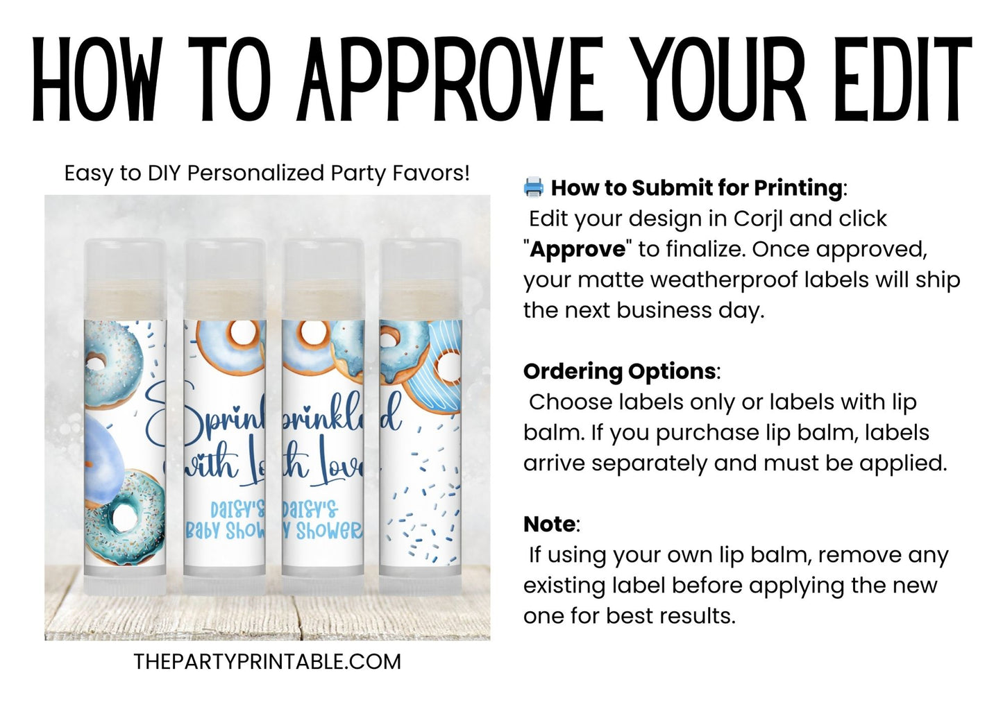 Blue Donuts Baby Sprinkle Favors, Boy Donuts Baby Shower Chapstick Party Favor, Sprinkled with Love Shower, Donuts Baby Shower 3602