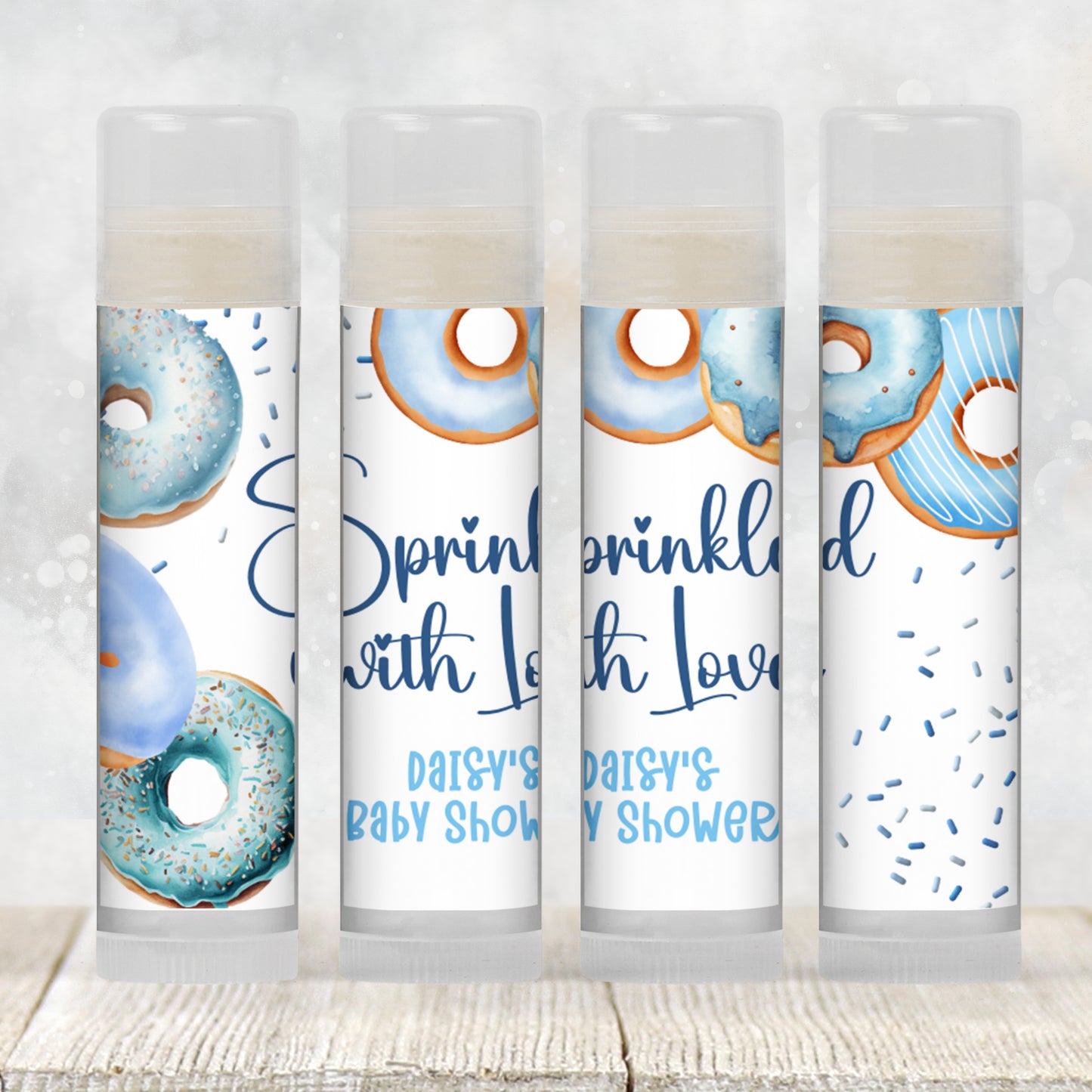 Blue Donuts Baby Sprinkle Favors, Boy Donuts Baby Shower Chapstick Party Favor, Sprinkled with Love Shower, Donuts Baby Shower 3602