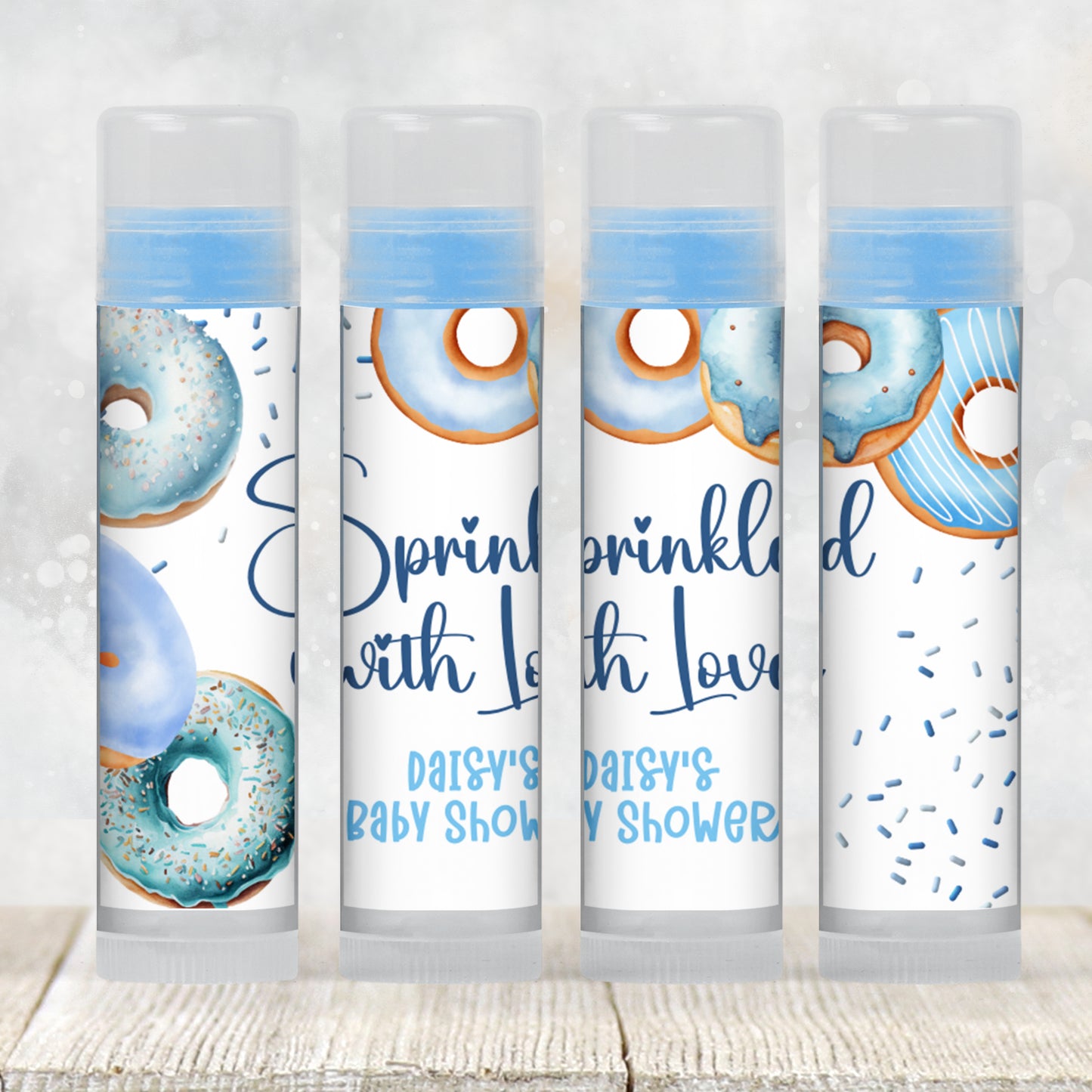 Printable Blue Donuts Baby Sprinkle Chapstick TEMPLATE | Boy Donuts Baby Shower | Sprinkled with Love Party Favor | Donuts Baby Shower, 3602