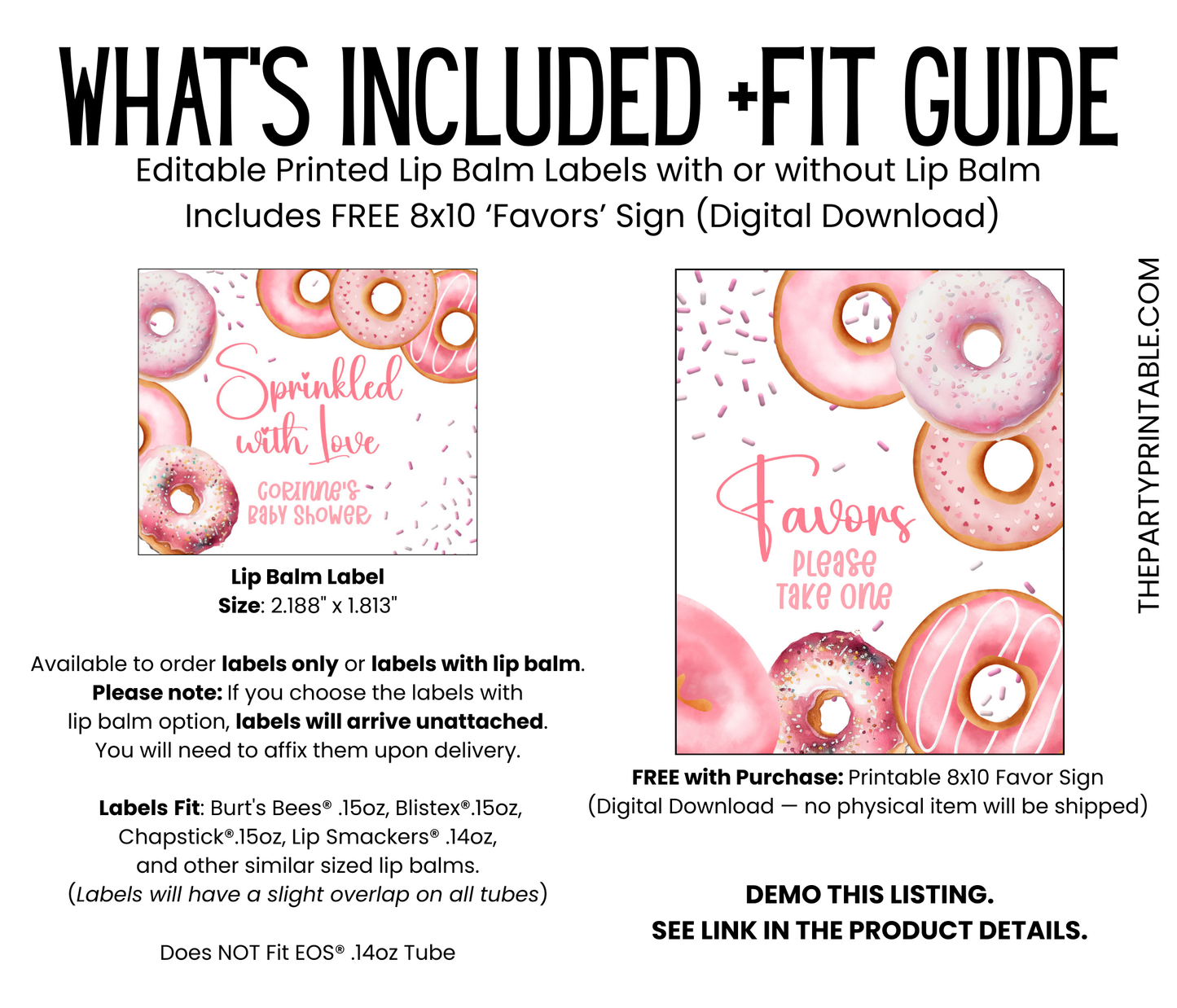 Pink Donuts Baby Sprinkle Favors, Girl Donuts Baby Shower Chapstick Party Favor Sprinkled with Love Shower, Donuts Baby Shower 3602