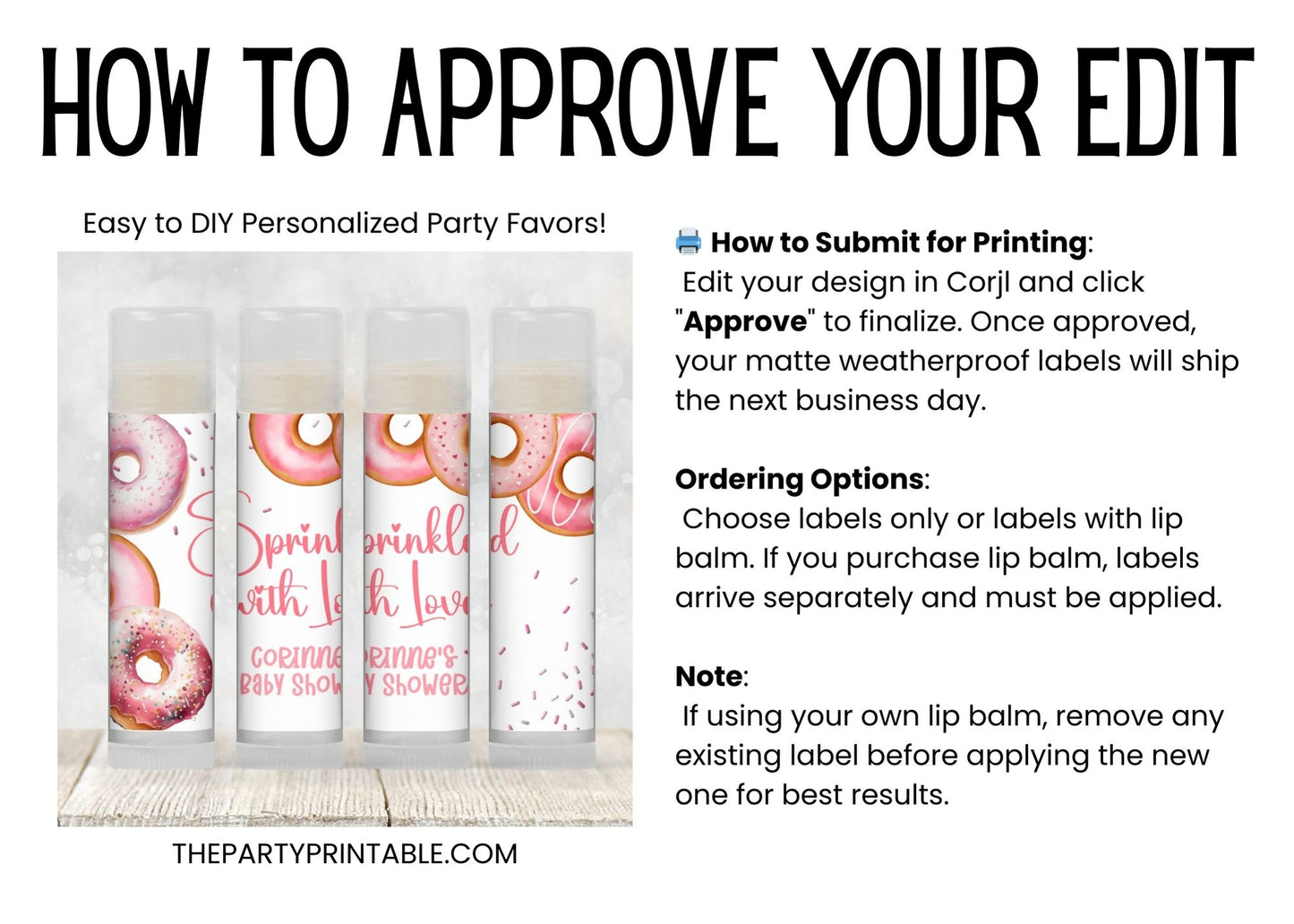 Pink Donuts Baby Sprinkle Favors, Girl Donuts Baby Shower Chapstick Party Favor Sprinkled with Love Shower, Donuts Baby Shower 3602