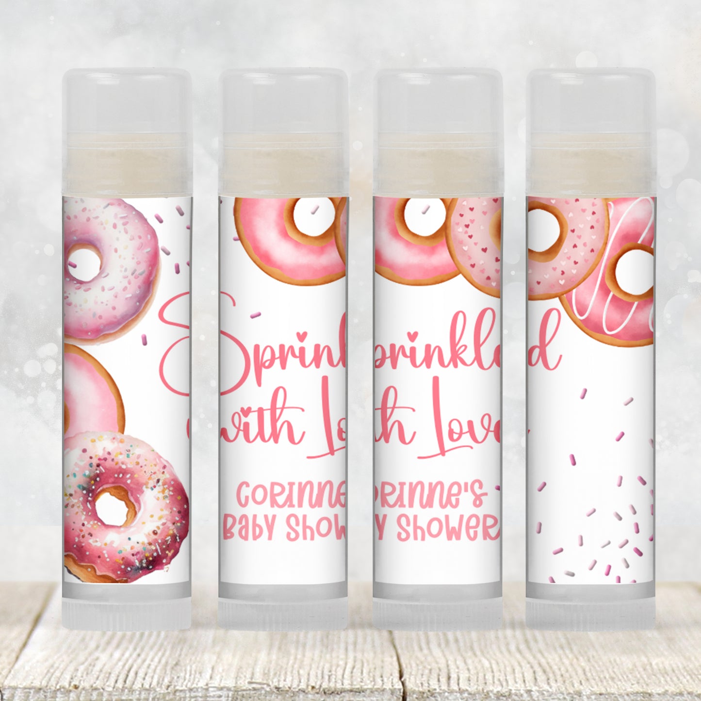 Pink Donuts Baby Sprinkle Favors, Girl Donuts Baby Shower Chapstick Party Favor Sprinkled with Love Shower, Donuts Baby Shower 3602