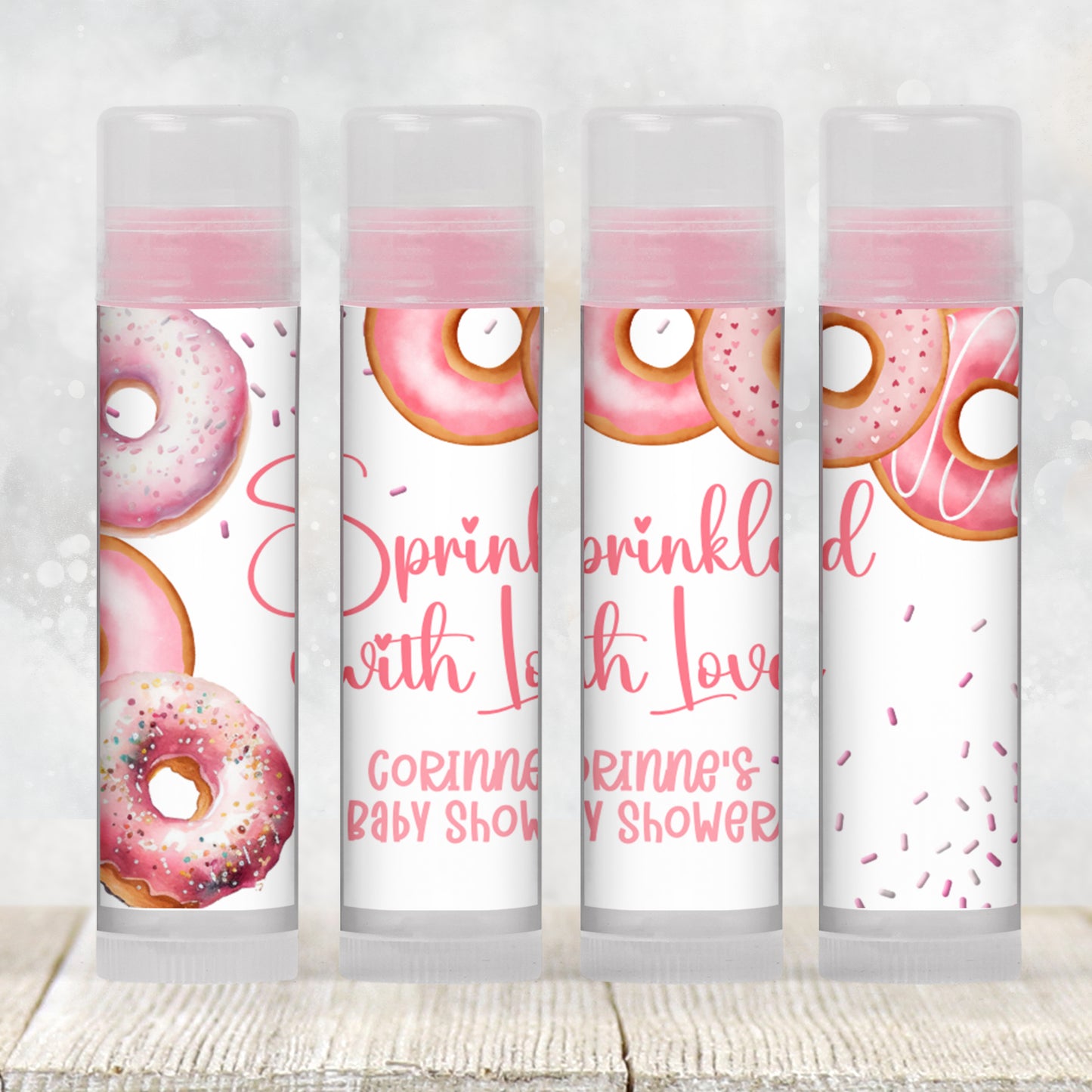 Printable Pink Donuts Baby Sprinkle Chapstick TEMPLATE | Girl Donuts Baby Shower Sprinkled with Love Party Favor | Donuts Baby Shower, 3602