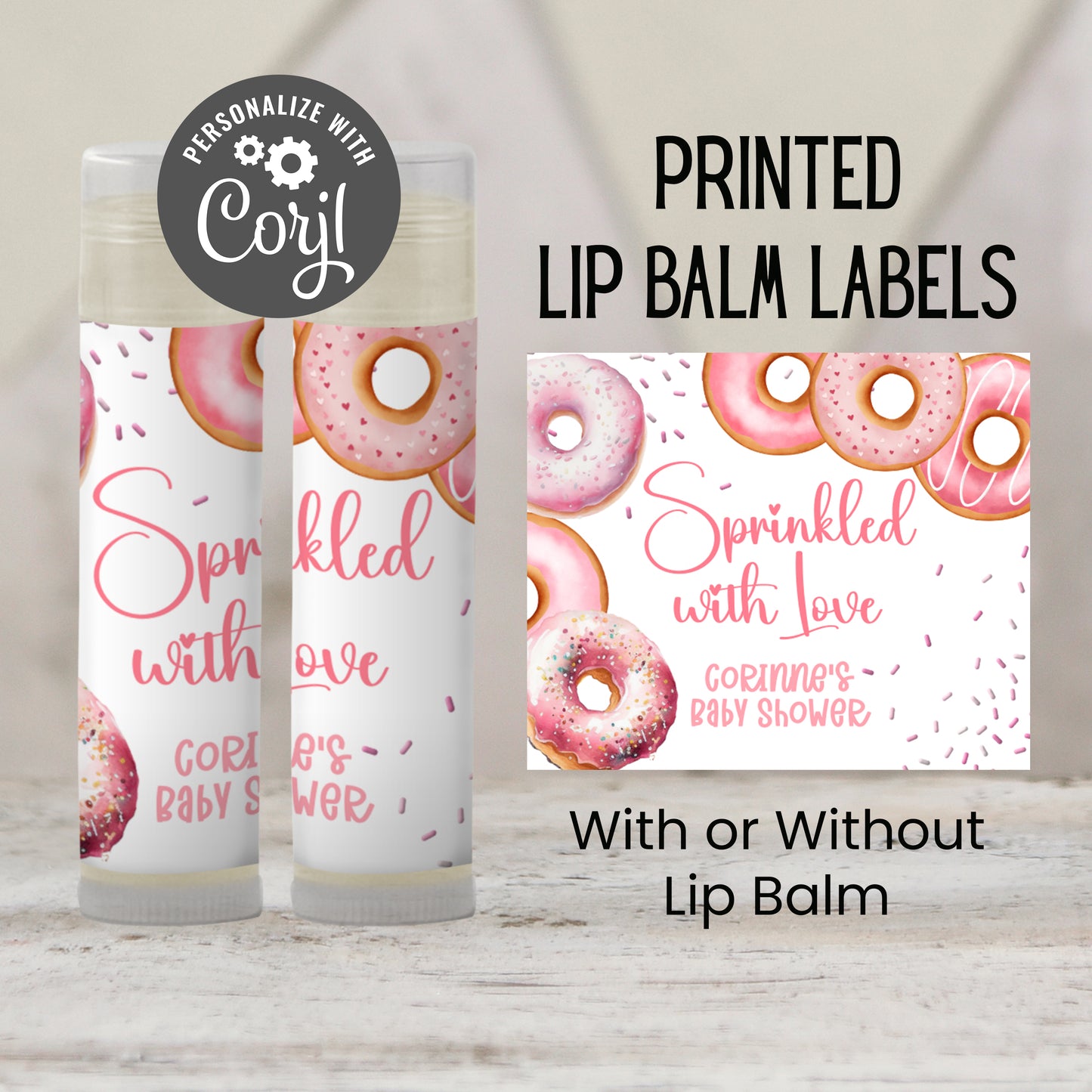 Pink Donuts Baby Sprinkle Favors, Girl Donuts Baby Shower Chapstick Party Favor Sprinkled with Love Shower, Donuts Baby Shower 3602