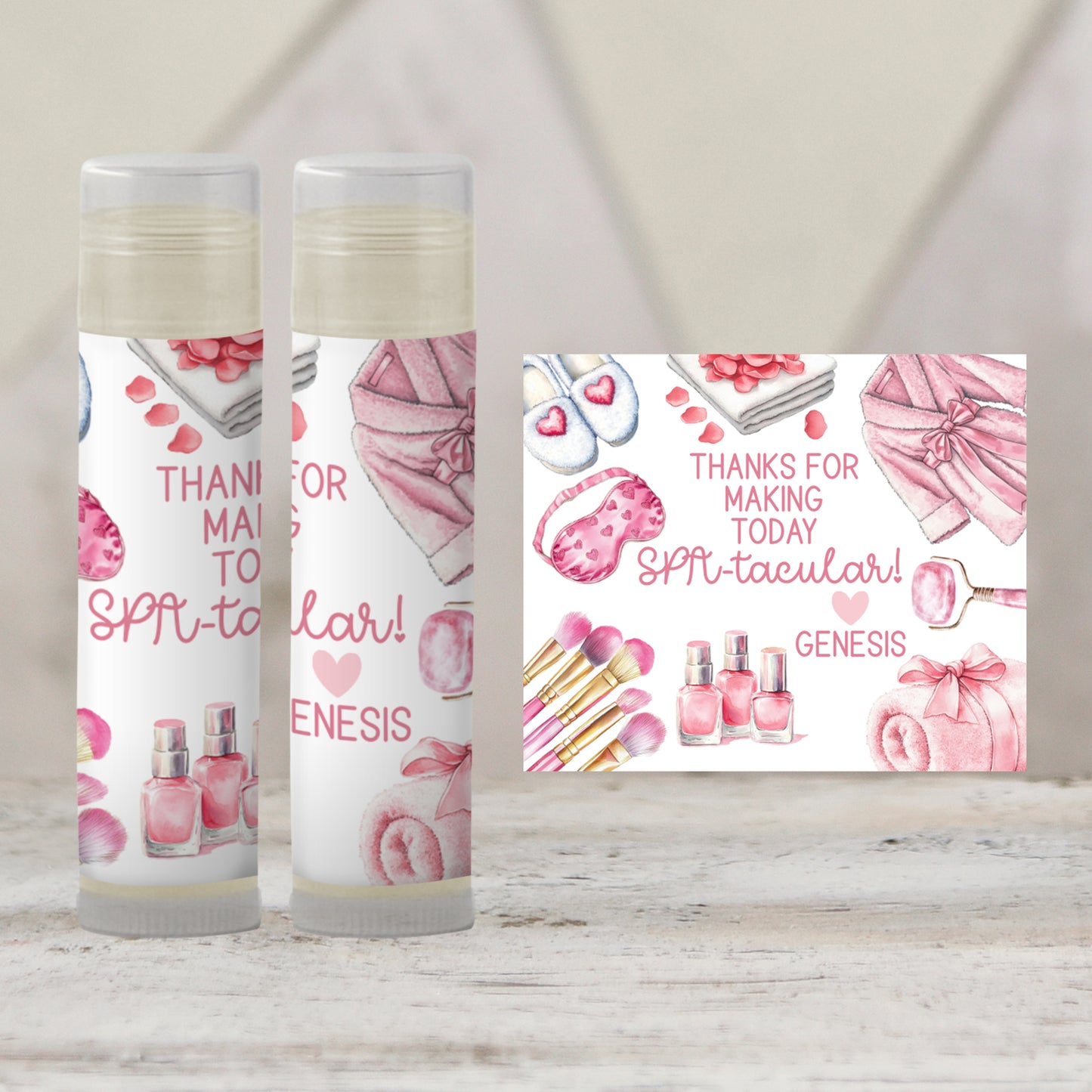 Pink Spa Lip Balm Label Template: Birthday, Bridal Shower, Bachelorette Favor
