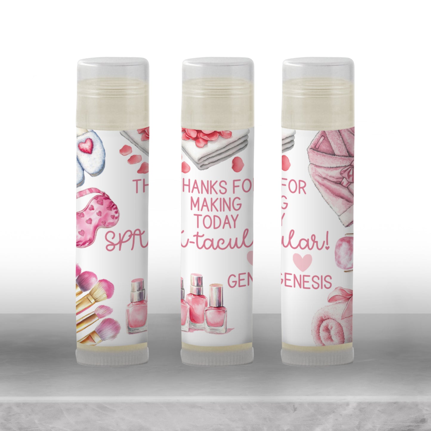 Pink Spa Lip Balm Label Template: Birthday, Bridal Shower, Bachelorette Favor