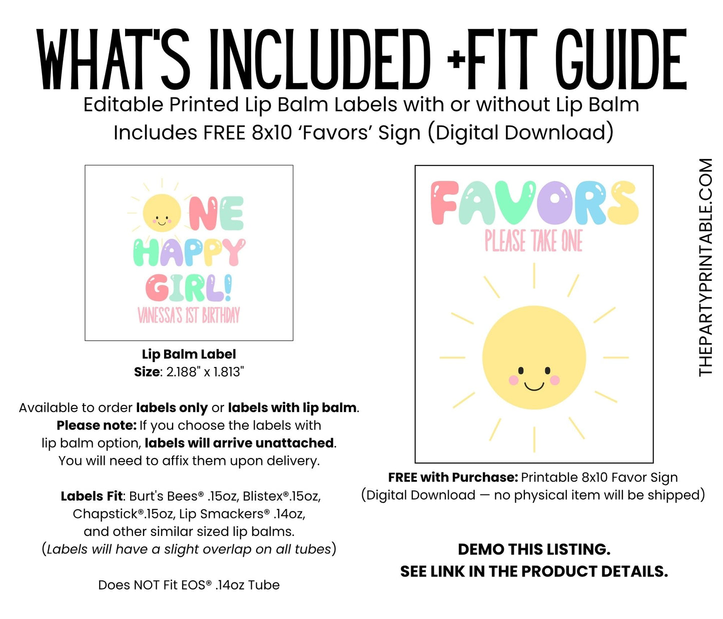 One Happy Girl 1st Birthday Favors PRINTED Lip Balm Labels or Lip Balm | Sunshine Theme Girl Party | Summer First Birthday Guest Gift 3800