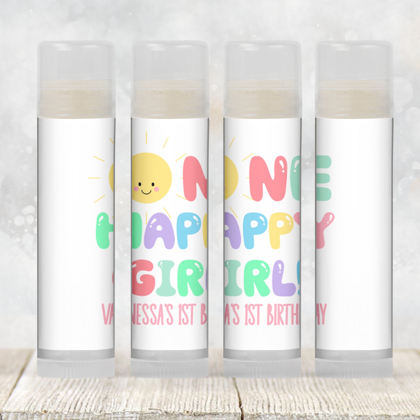 One Happy Girl 1st Birthday Favors PRINTED Lip Balm Labels or Lip Balm | Sunshine Theme Girl Party | Summer First Birthday Guest Gift 3800