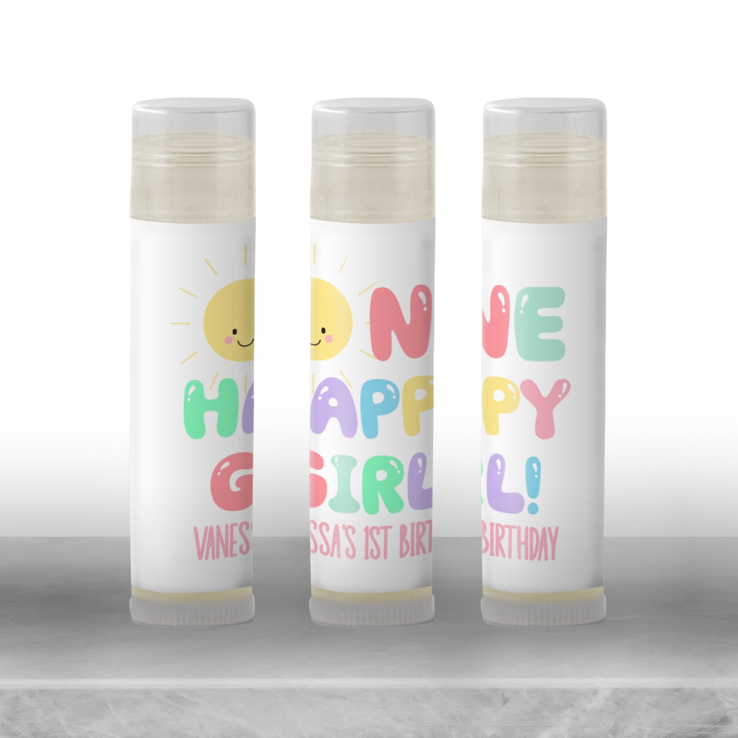 One Happy Girl 1st Birthday Favors PRINTED Lip Balm Labels or Lip Balm | Sunshine Theme Girl Party | Summer First Birthday Guest Gift 3800