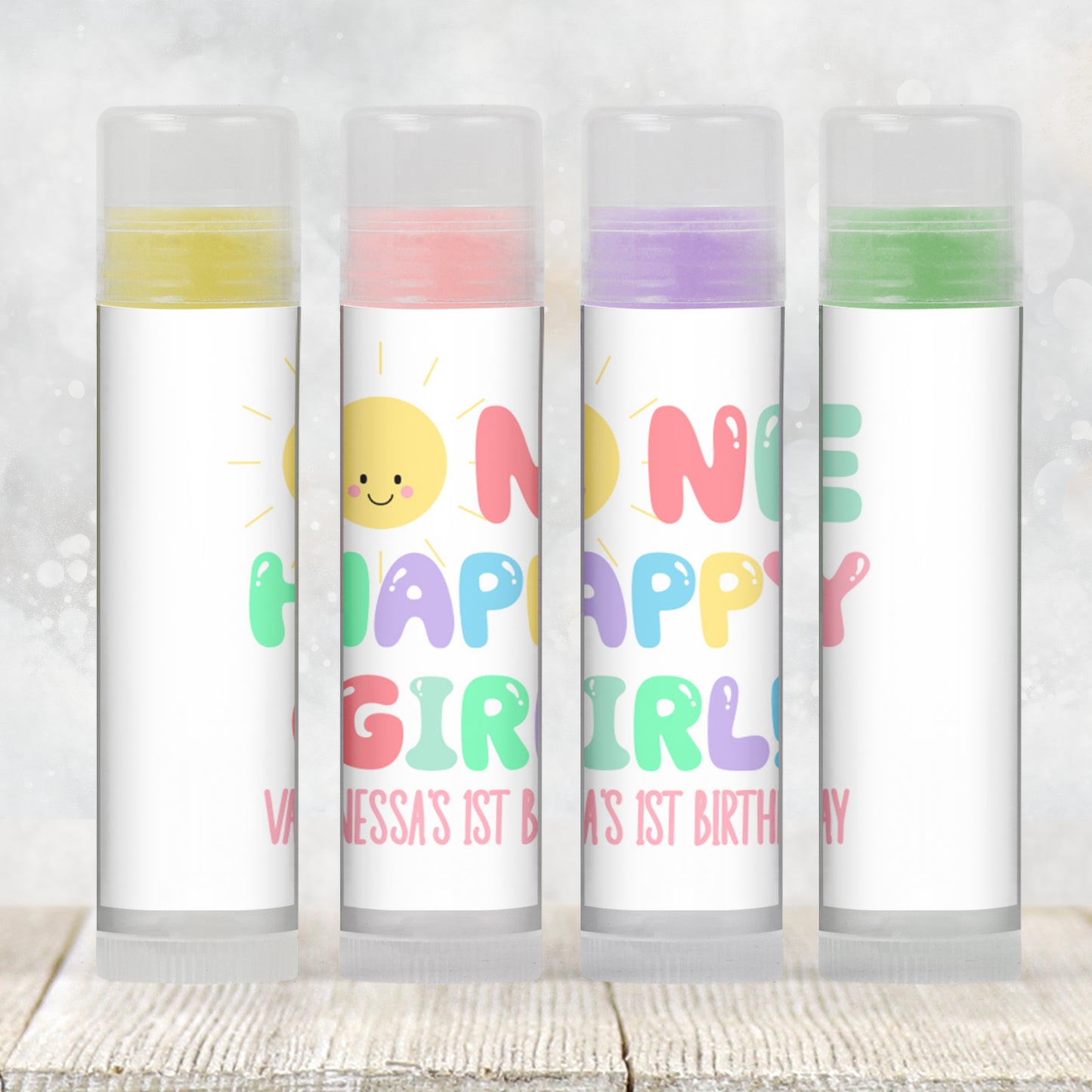 One Happy Girl First Birthday Lip Balm Favor Label TEMPLATE | Editable Sunshine Theme Printable Girl 1st Birthday Summer Party Sticker 3800