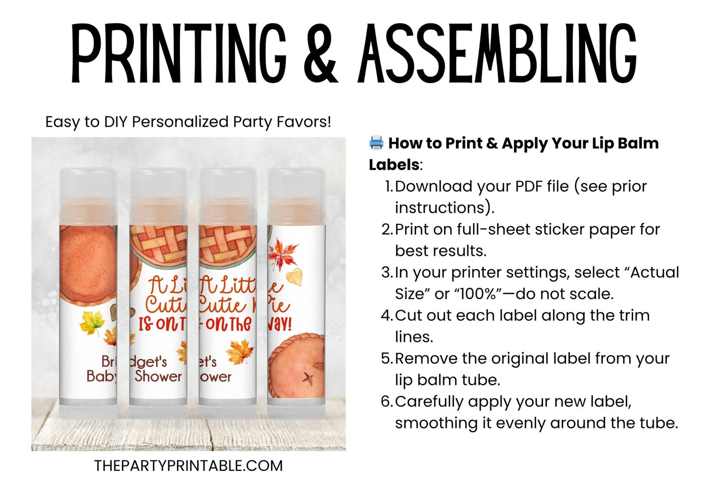 Little Sweetie Pie Baby Shower Favor Lip Balm Label TEMPLATE | Editable Fall Pumpkin Apple Theme Printable Rustic Thanksgiving Sticker 3801