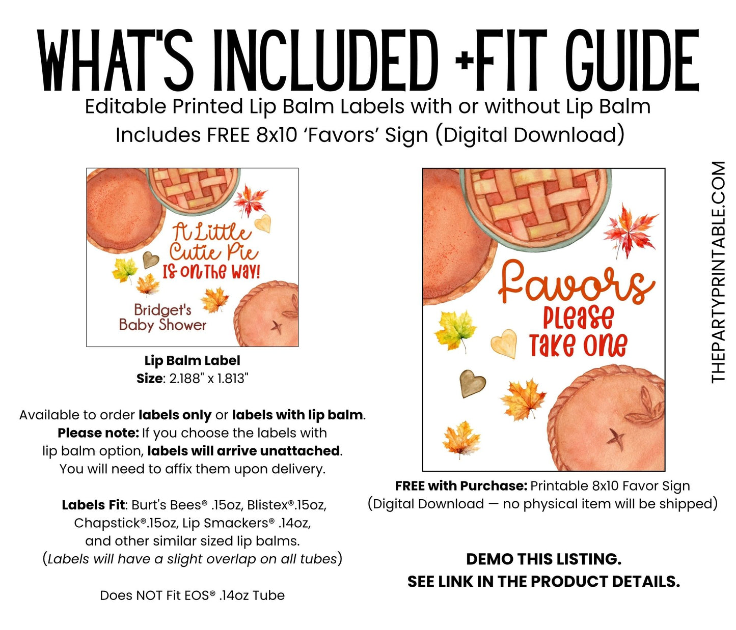Little Cutie Pie Baby Shower Favors PRINTED Lip Balm Labels or Lip Balm | Fall Pumpkin Apple Theme | Rustic Thanksgiving Guest Gift 3801