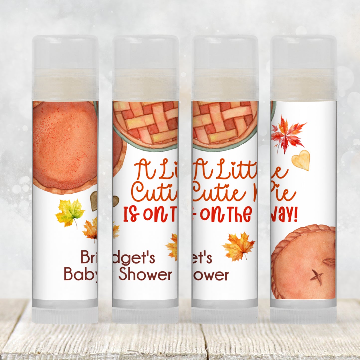 Little Cutie Pie Baby Shower Favors PRINTED Lip Balm Labels or Lip Balm | Fall Pumpkin Apple Theme | Rustic Thanksgiving Guest Gift 3801