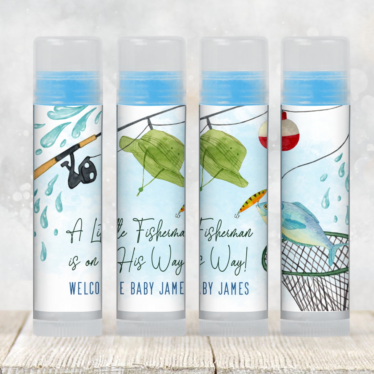 Printable Fishing Baby Shower Favor | Lip Balm Label TEMPLATE | A Little Fisherman Is on the Way | Boy Baby Shower Party Supplies, 3802