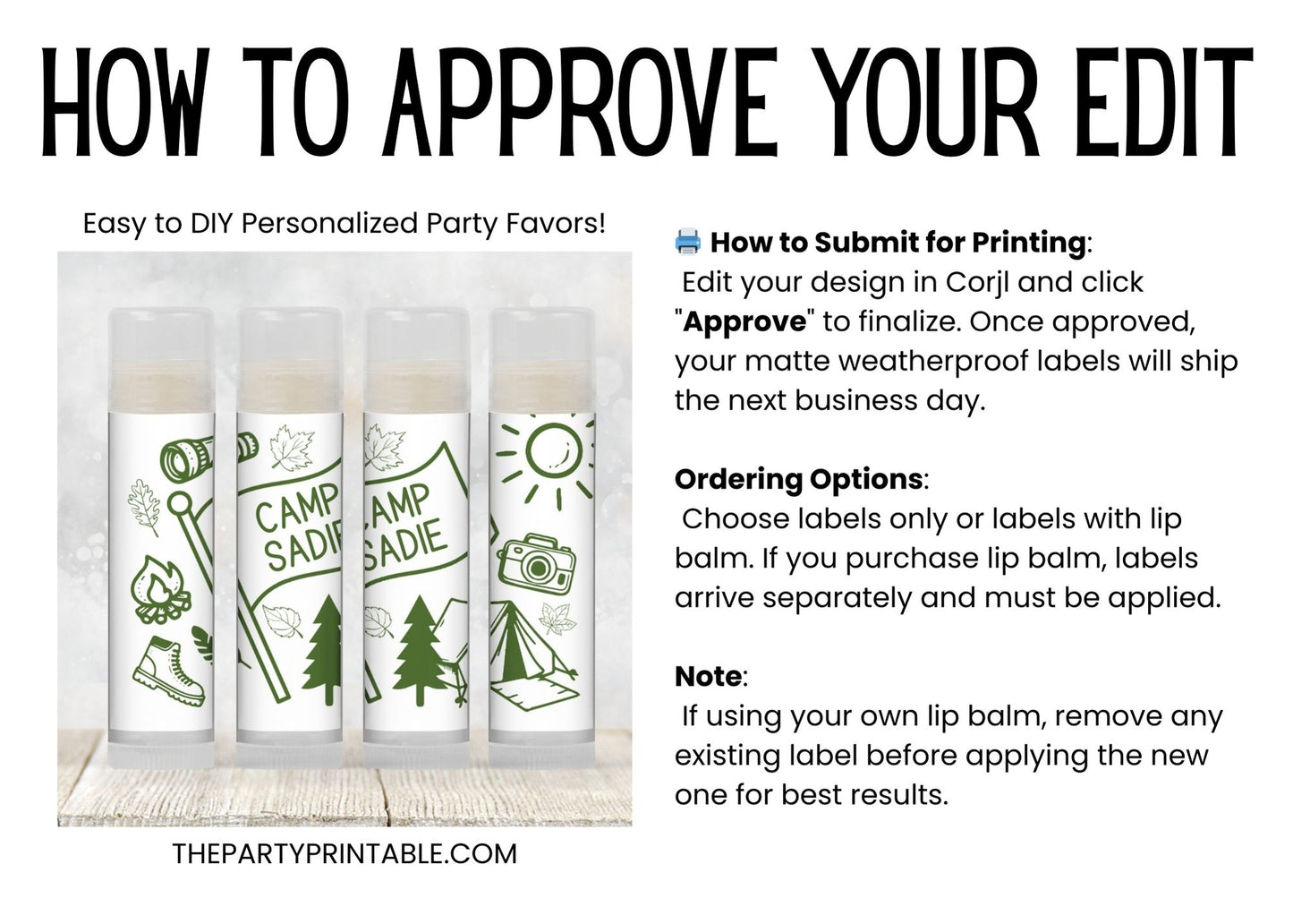 Camp Bach Chapstick Favors: Green Camping Theme Bachelorette or Birthday Gift